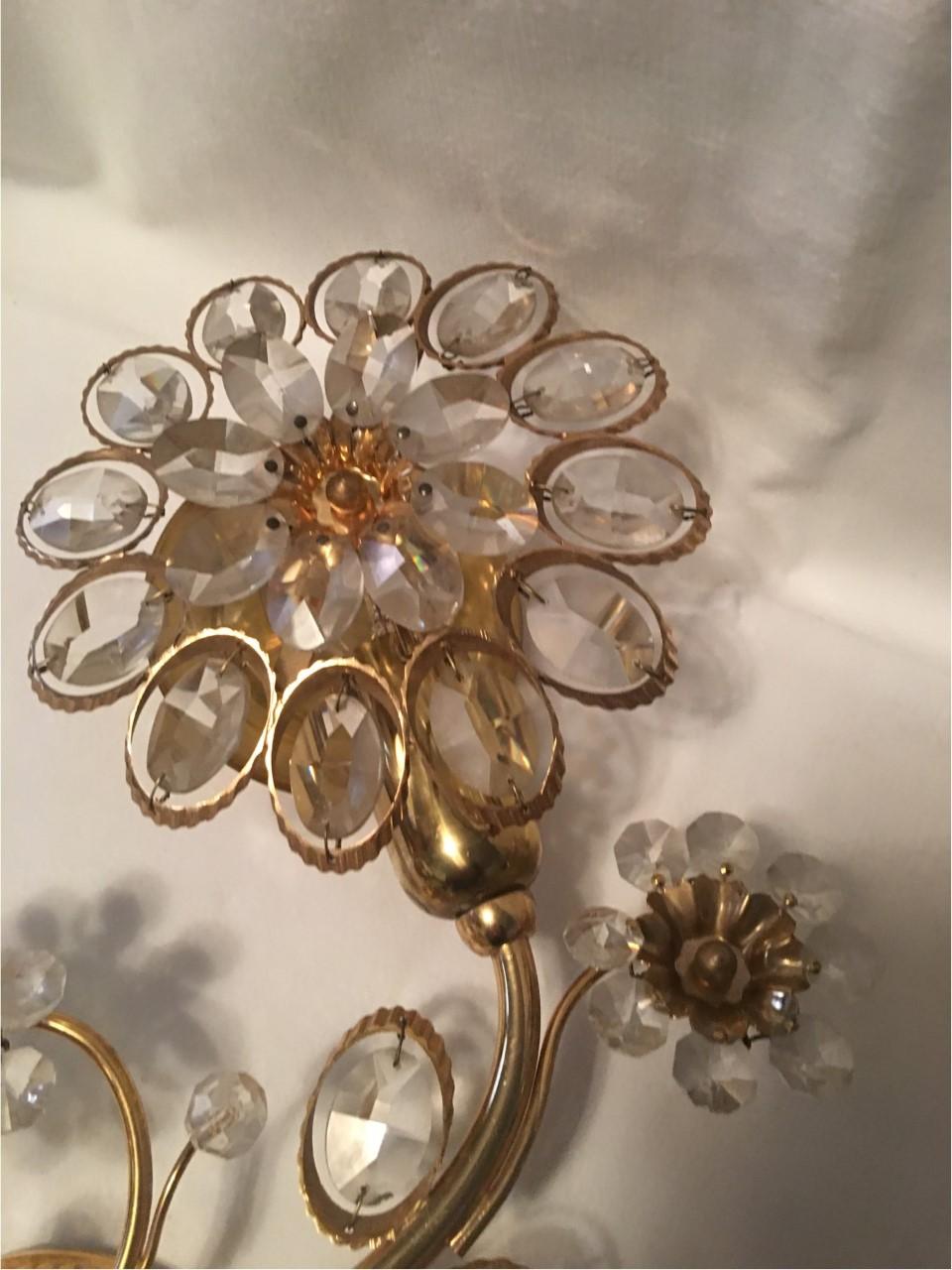 Pair of Flower Form Crystal Sconces by Palwa 1