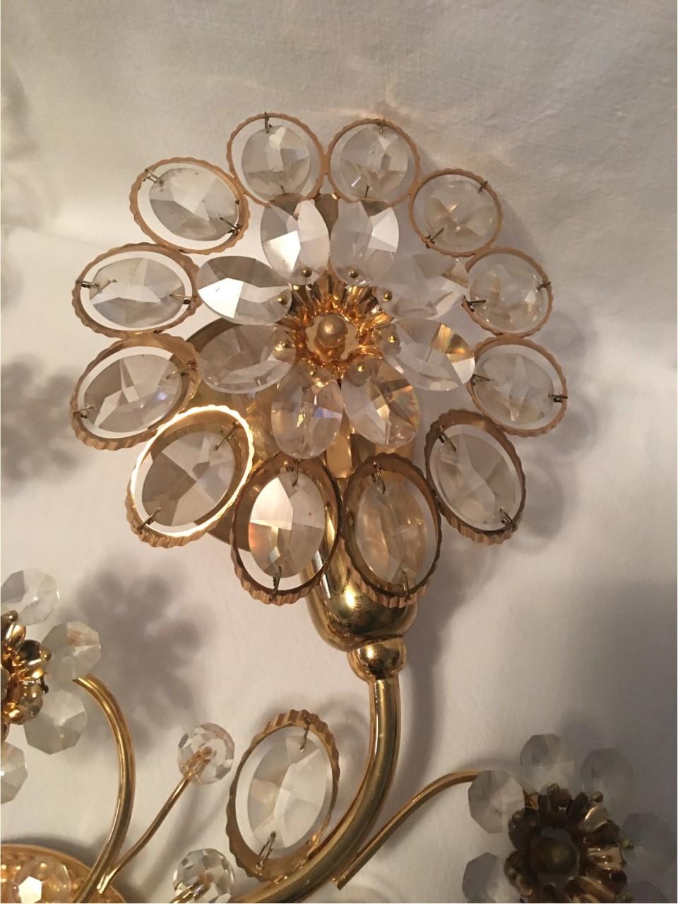 Pair of Flower Form Crystal Sconces by Palwa 2