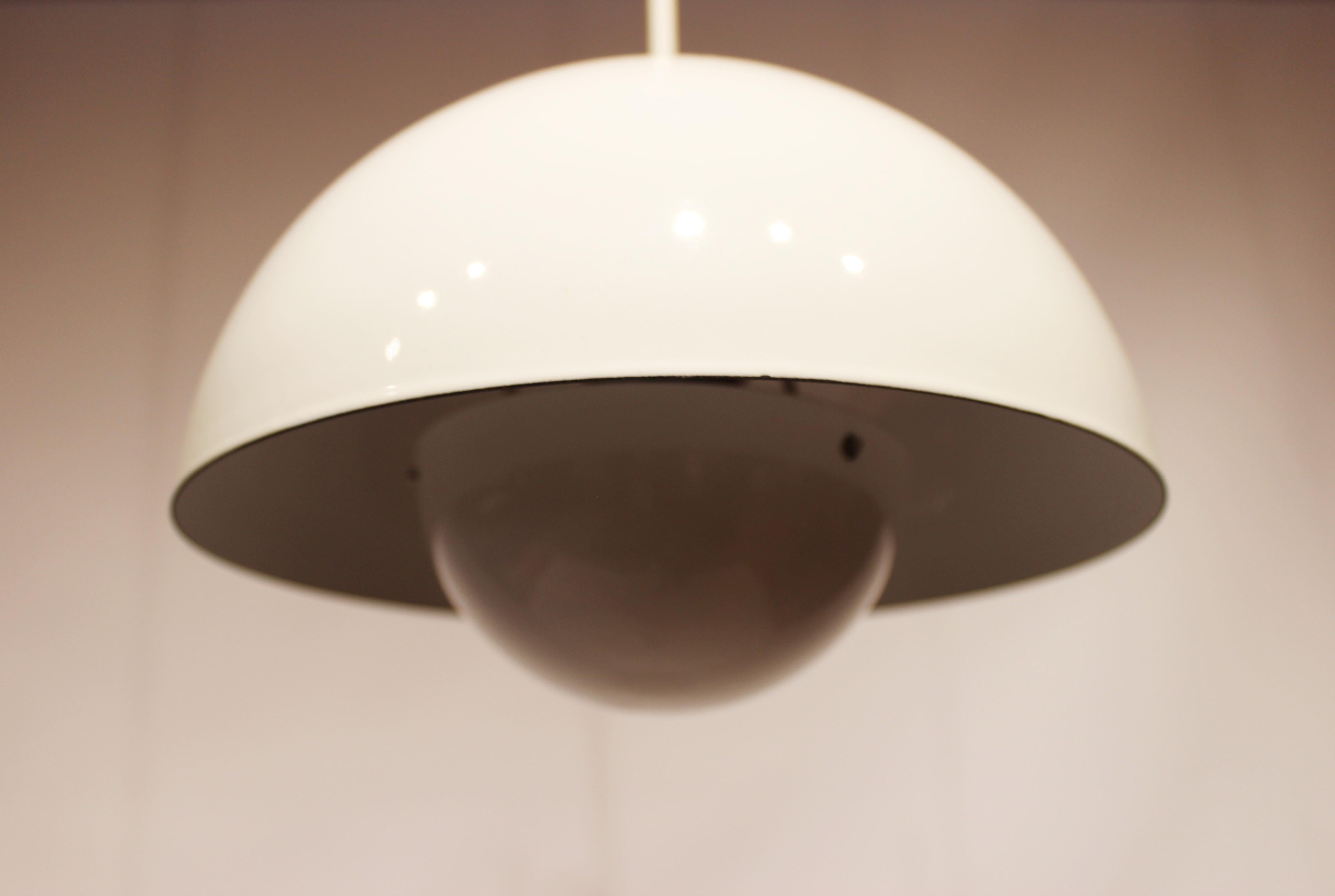 Danish Pair of Flowerpot, Model VP1, Pendants in White by Verner Panton, 1970s