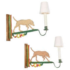 Coppia di lampade da parete a forma di cane in stile folkloristico