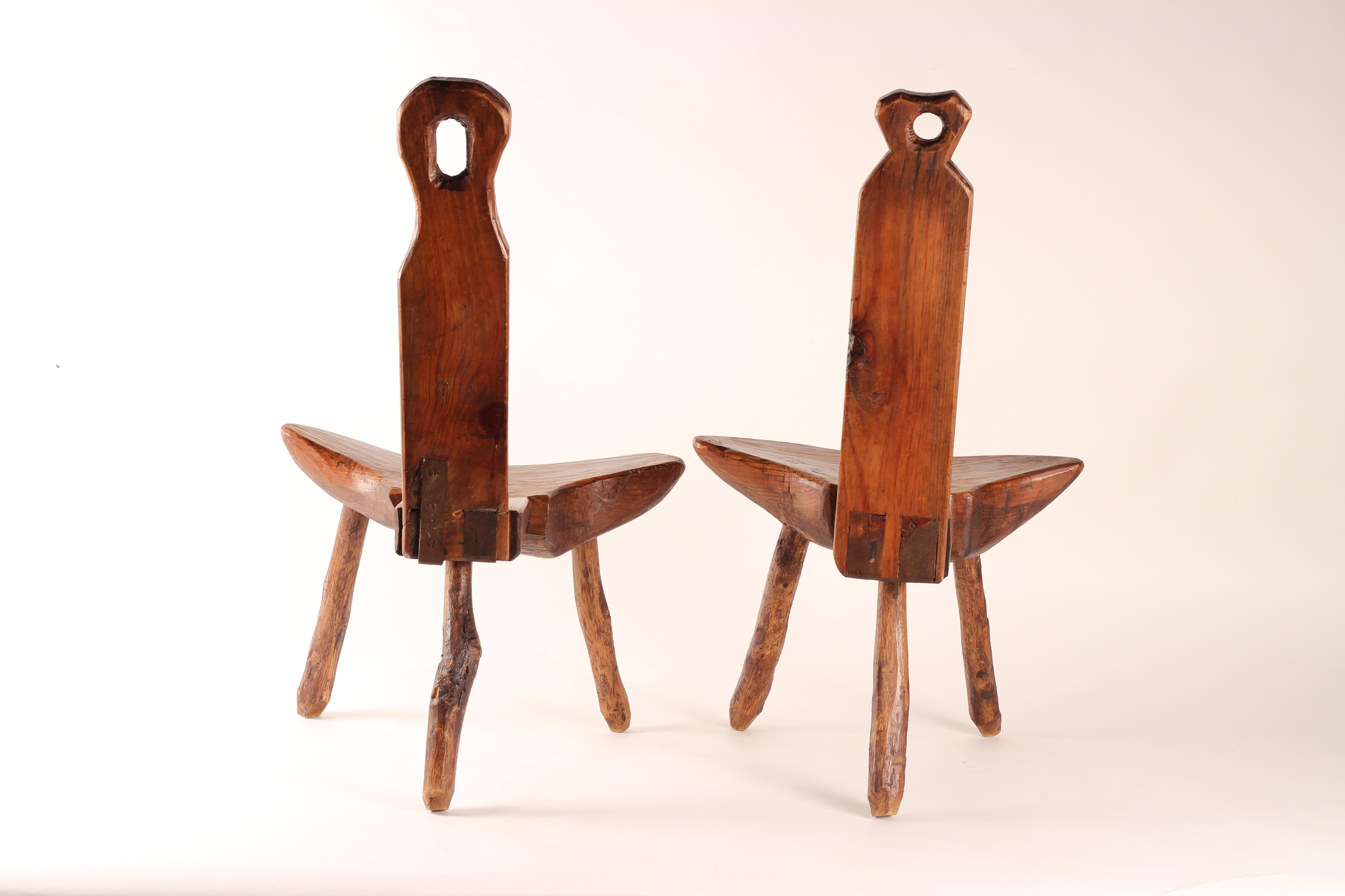 Pine Pair of Folk Art French Provincial Fruitwood Milking Stools Mid 19th Century