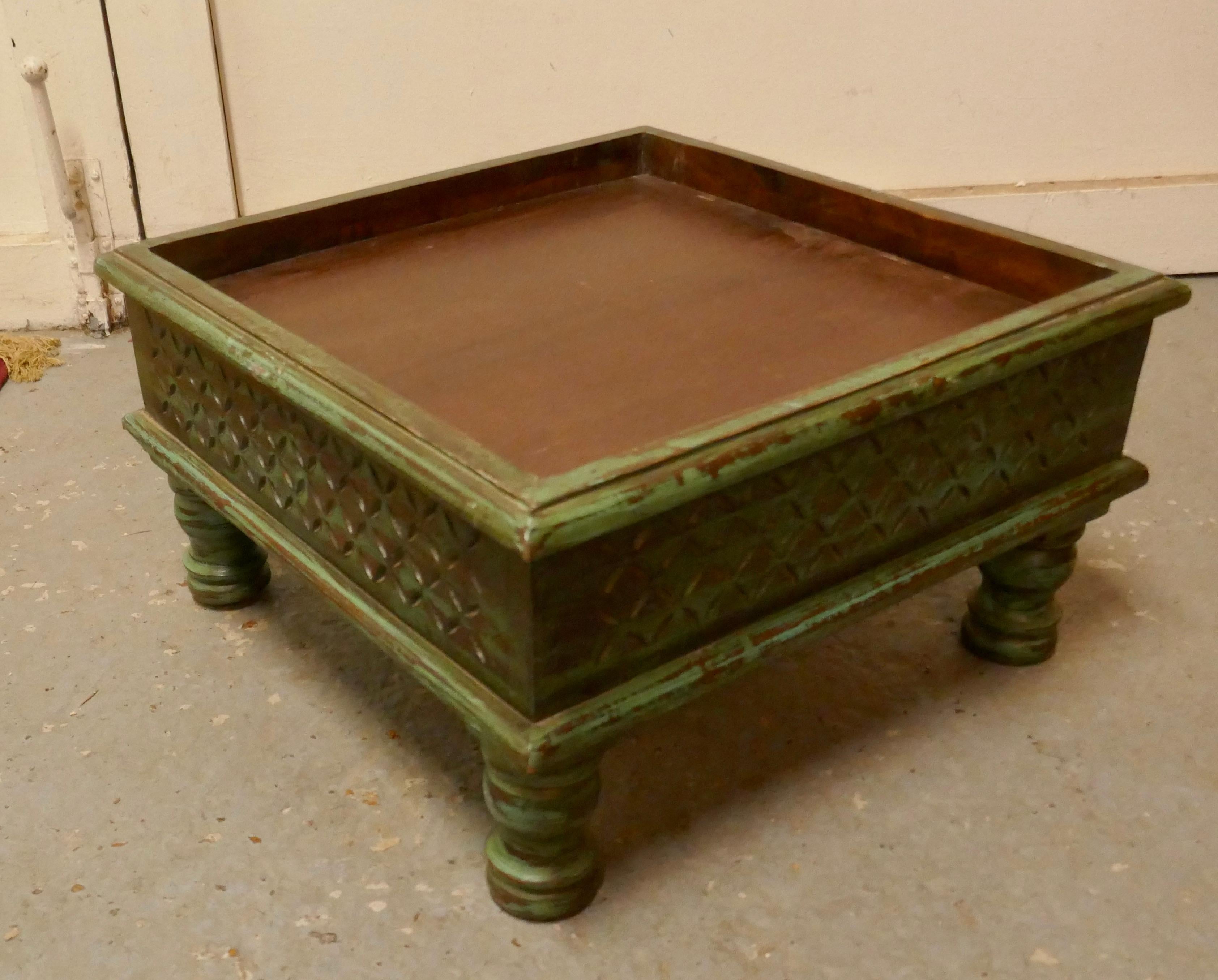 Fruitwood Pair of Folk Art Painted Low Tables For Sale