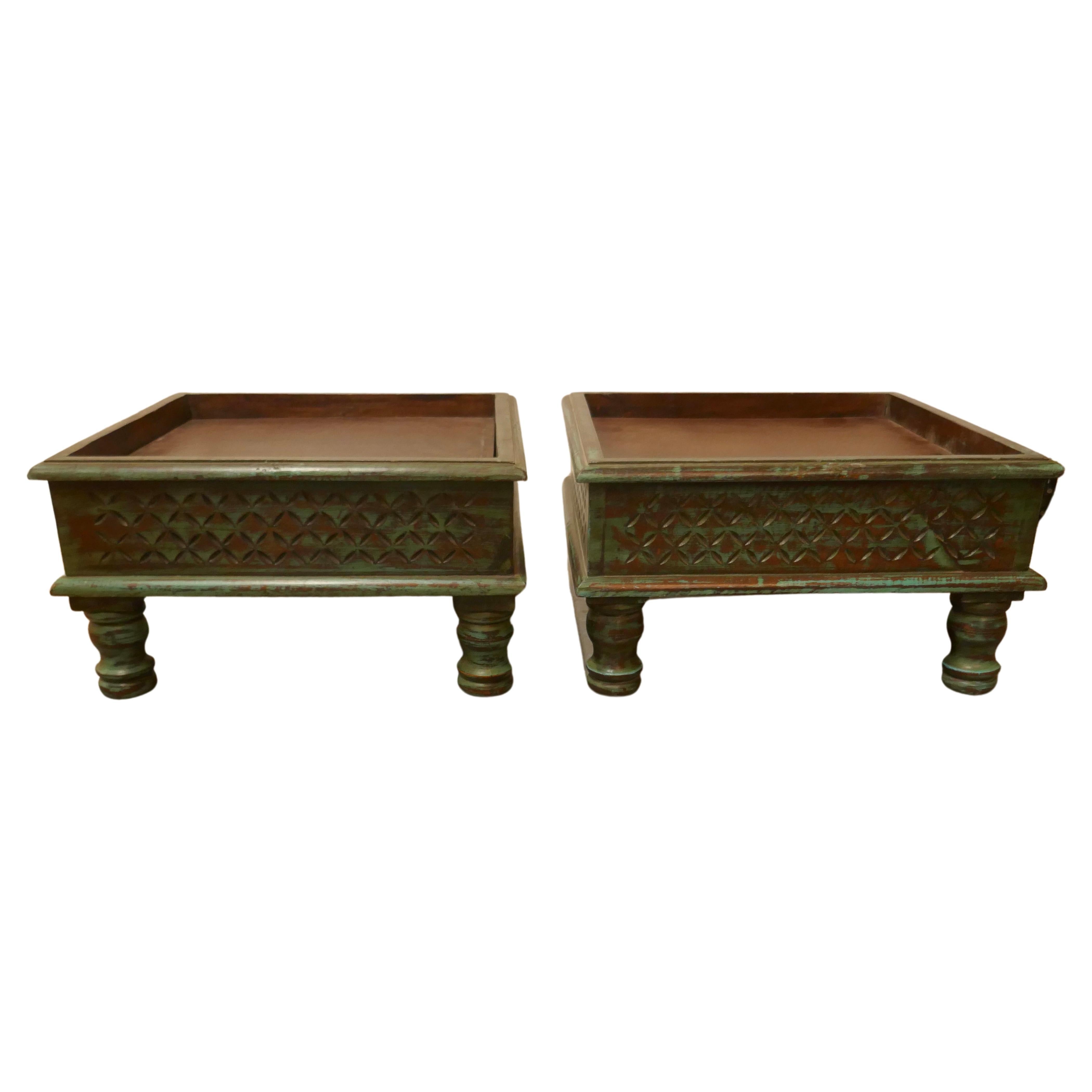 Pair of Folk Art Painted Low Tables For Sale