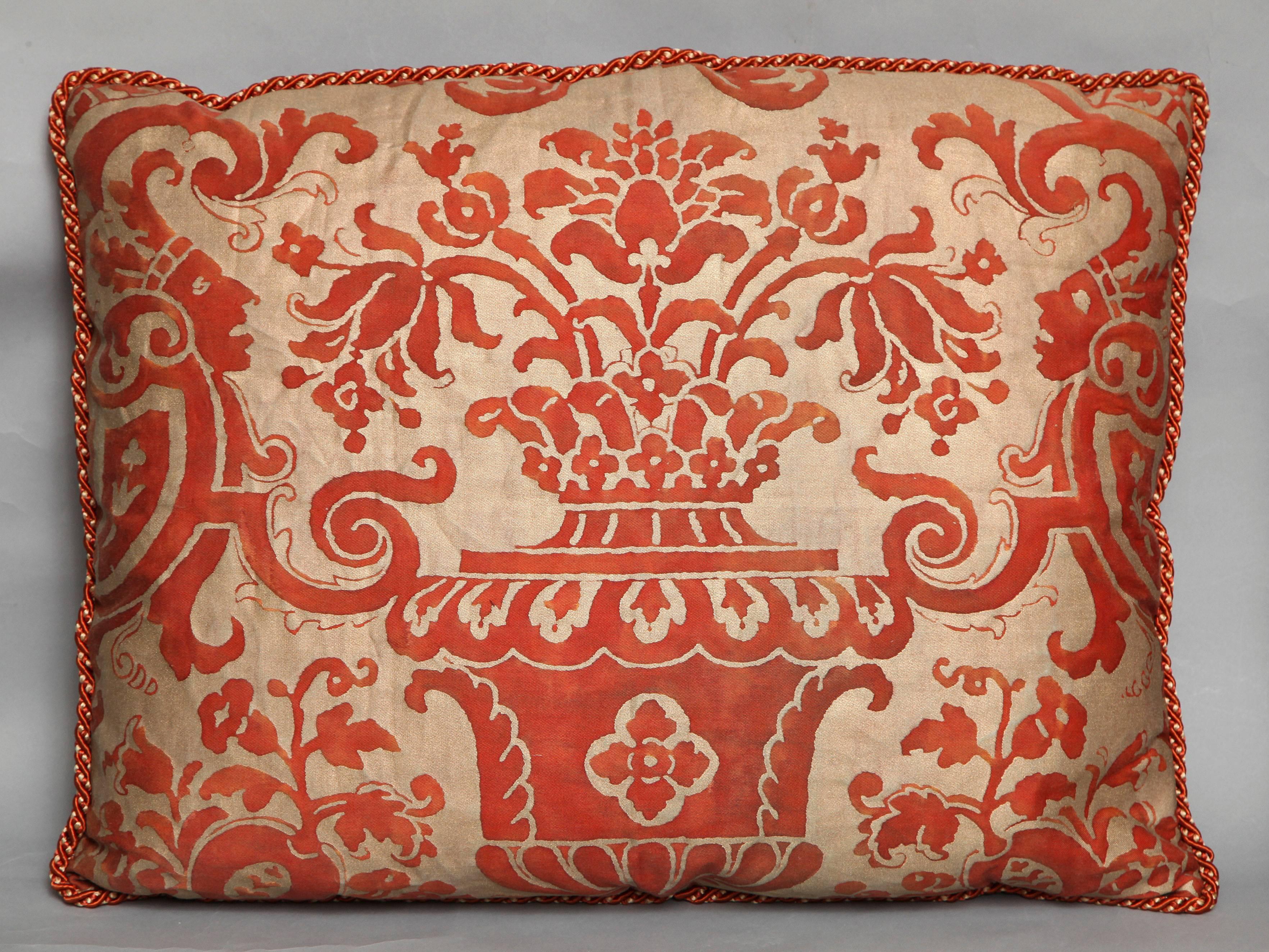 American Pair of Fortuny Fabric Cushions in the Carnavalet Pattern