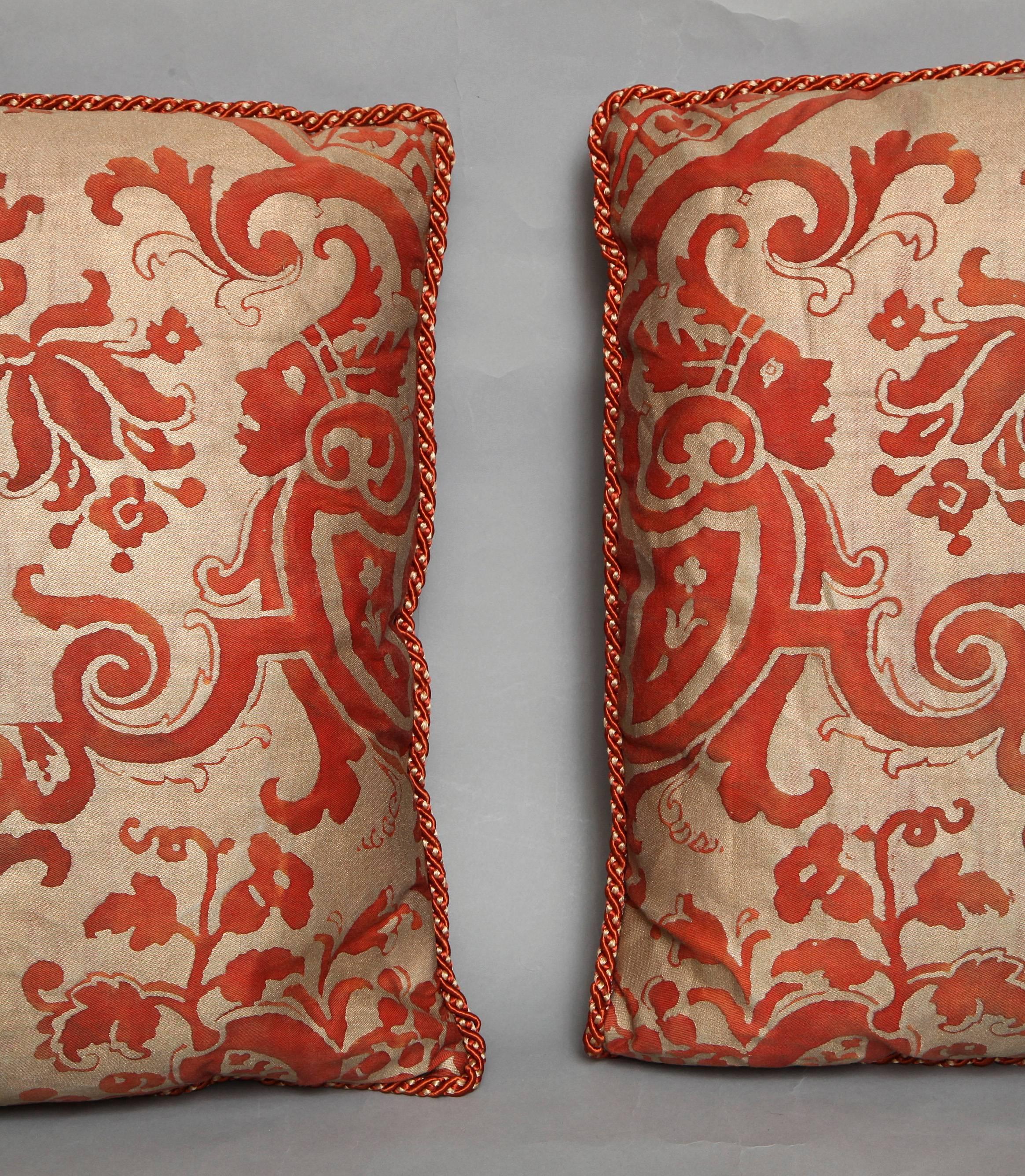 Pair of Fortuny Fabric Cushions in the Carnavalet Pattern 1