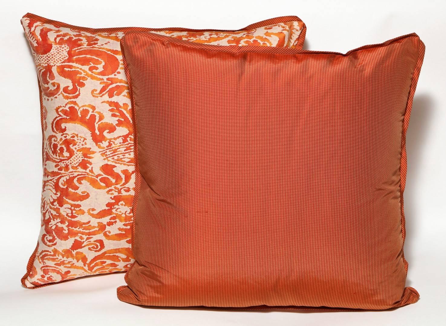 Baroque Pair of Fortuny Fabric Cushions in the Corone Pattern