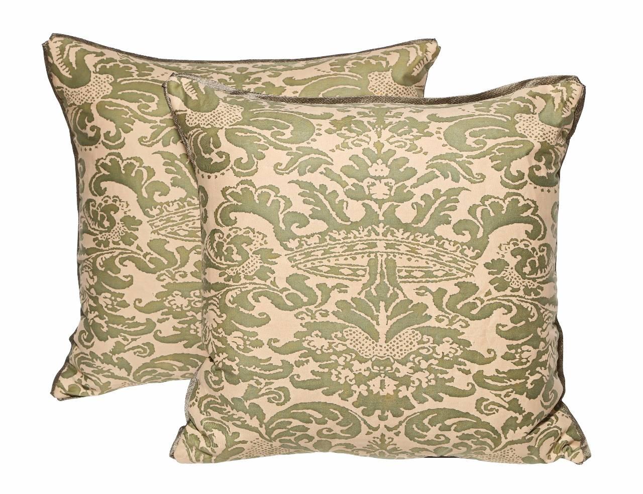 Baroque Pair of Fortuny Fabric Cushions in the Corone Pattern
