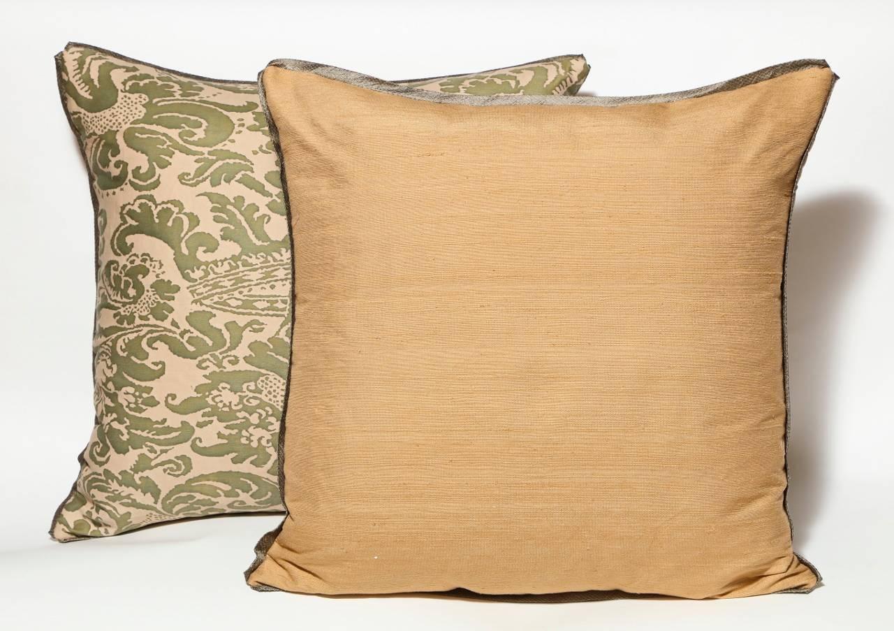 American Pair of Fortuny Fabric Cushions in the Corone Pattern