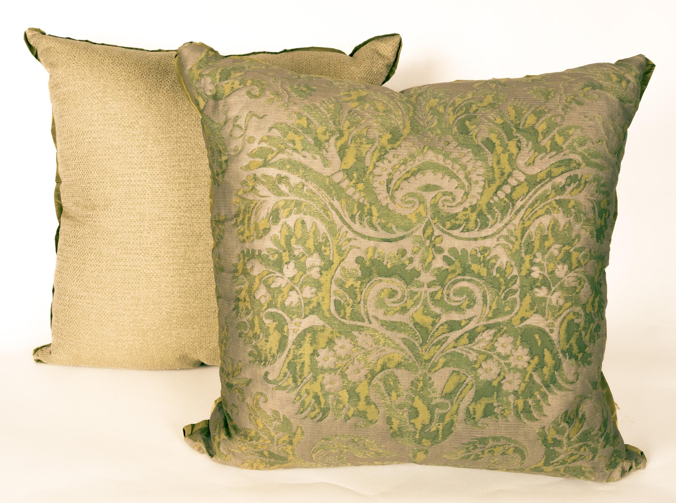 Rococo A Pair of Fortuny Fabric Cushions in the DeMedici Pattern For Sale