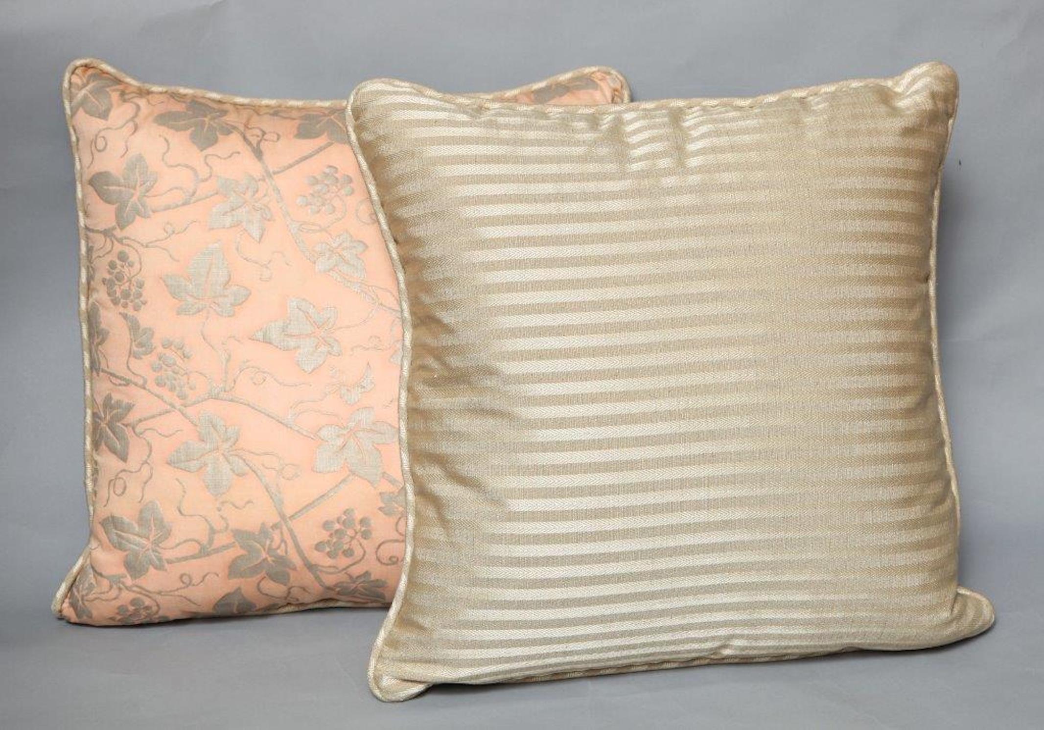 North American Pair of Fortuny Fabric Cushions in the Edera Pattern, New and in Stock For Sale