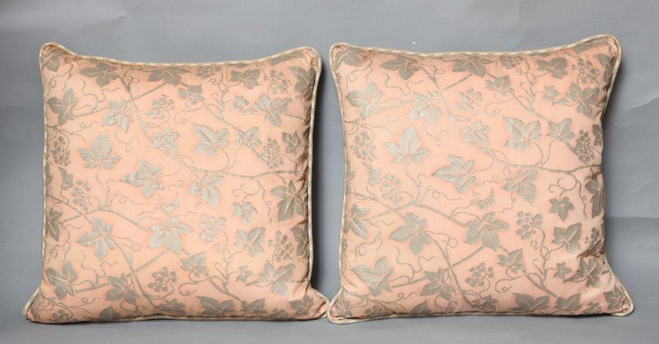 Pair of Fortuny Fabric Cushions in the Edera Pattern, New and in Stock For Sale 1