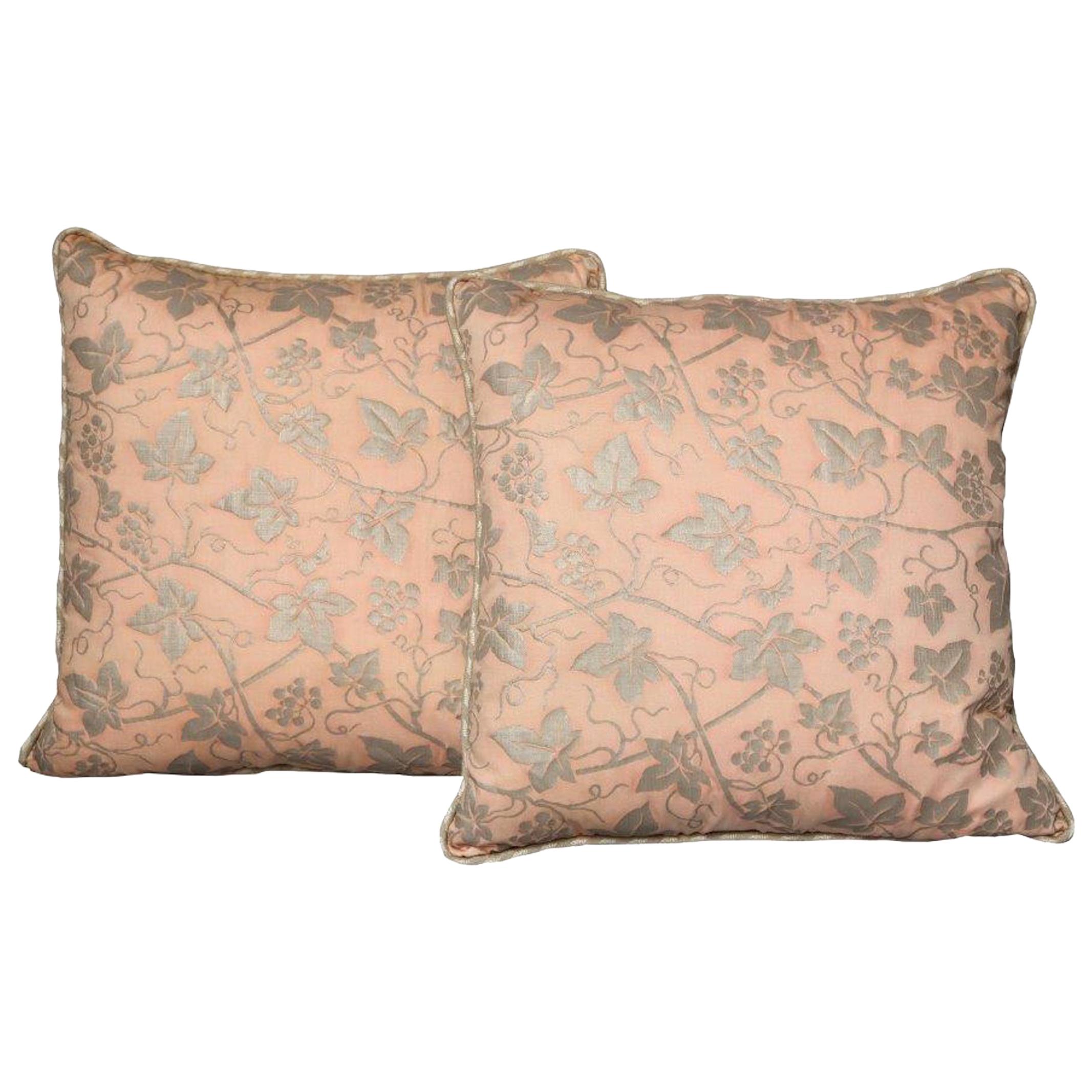 Pair of Fortuny Fabric Cushions in the Edera Pattern, New and in Stock