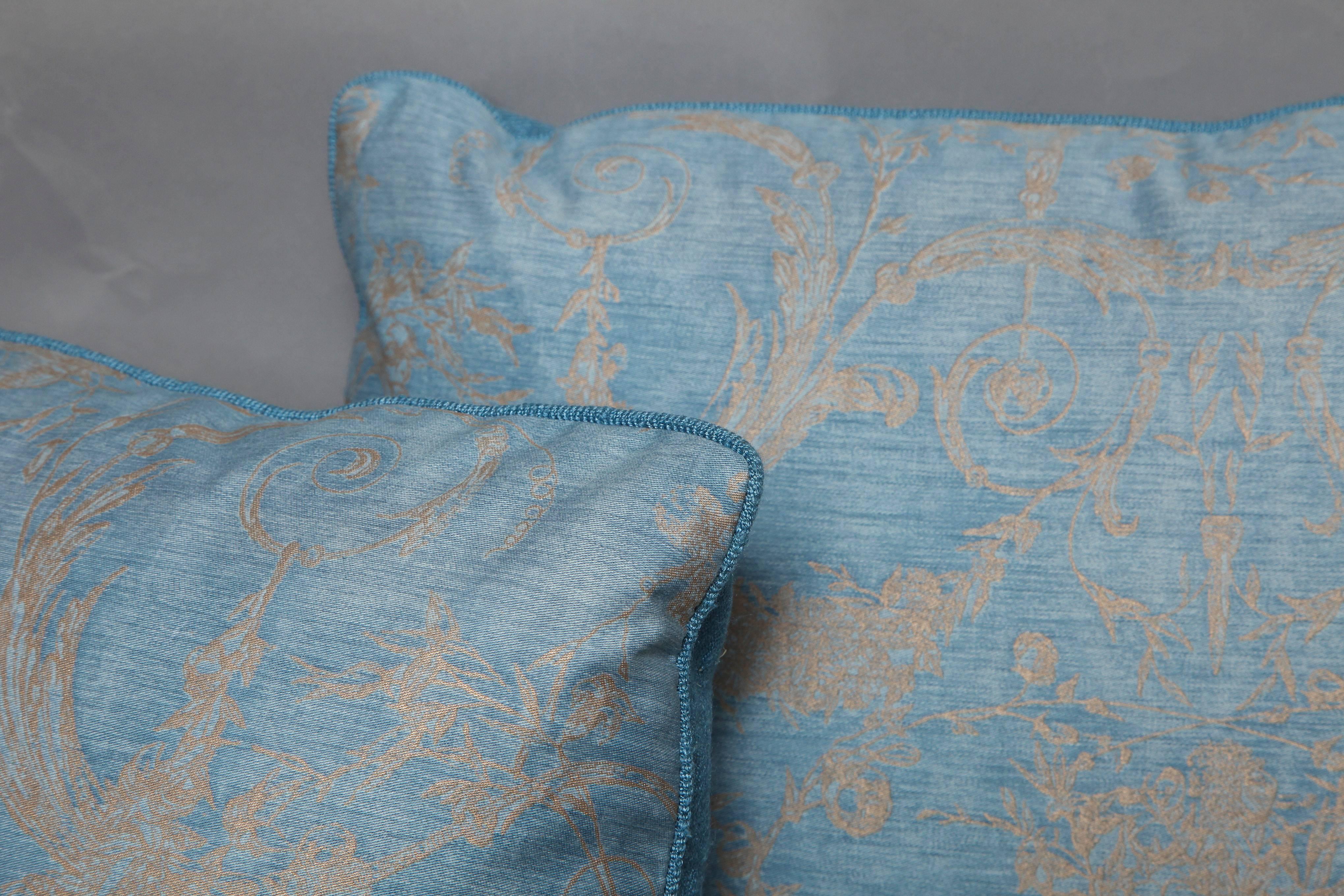 American Pair of Fortuny Fabric Cushions in the Festoni Pattern