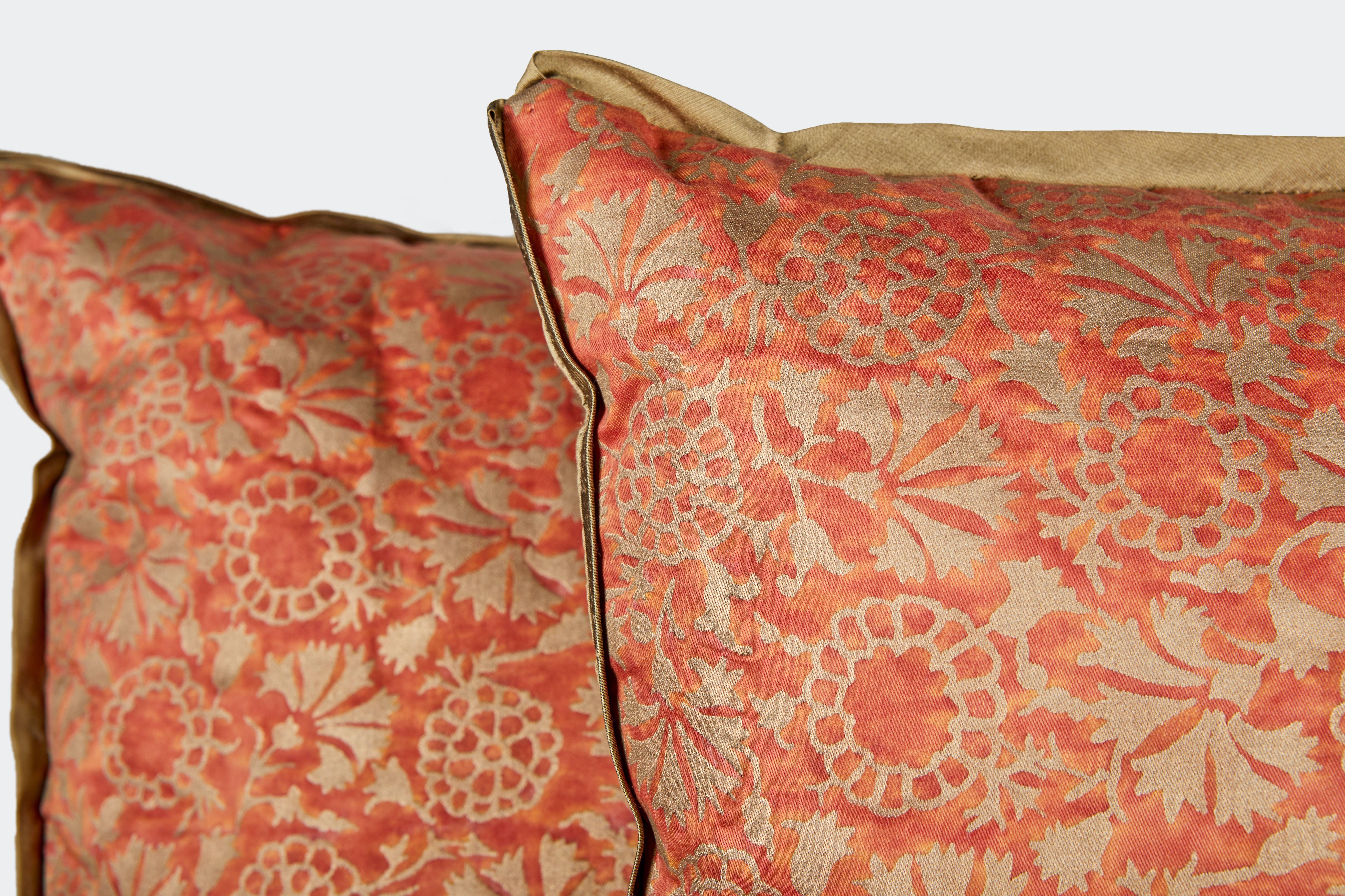 American Pair of Fortuny Fabric Cushions in the Irani Pattern For Sale