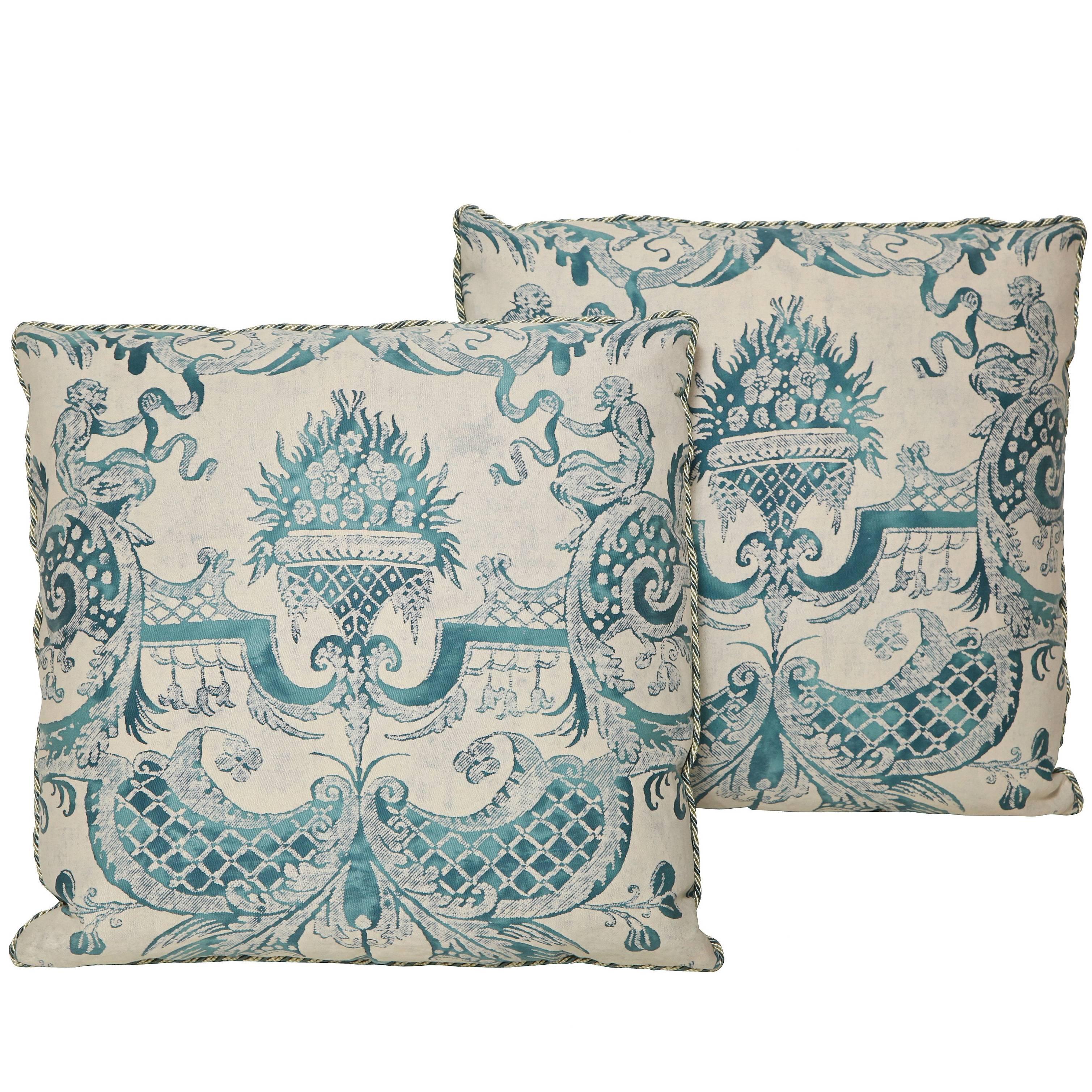 Pair of Fortuny Fabric Cushions in the Mazzarino Pattern