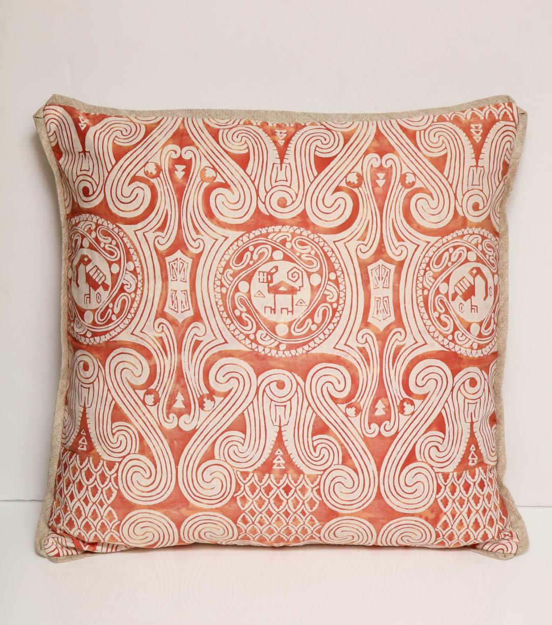 North American Pair of Fortuny Fabric Cushions in the Peruviano Pattern For Sale