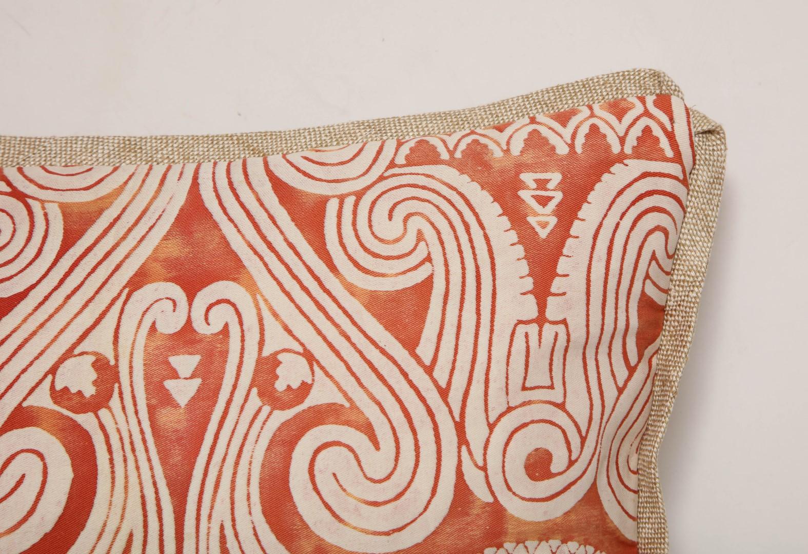 Cotton Pair of Fortuny Fabric Cushions in the Peruviano Pattern For Sale