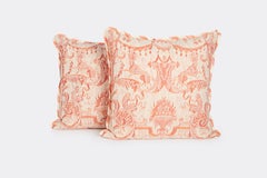Pair of Fortuny Mazzarino Cushions in Orange and White by David Duncan Studio