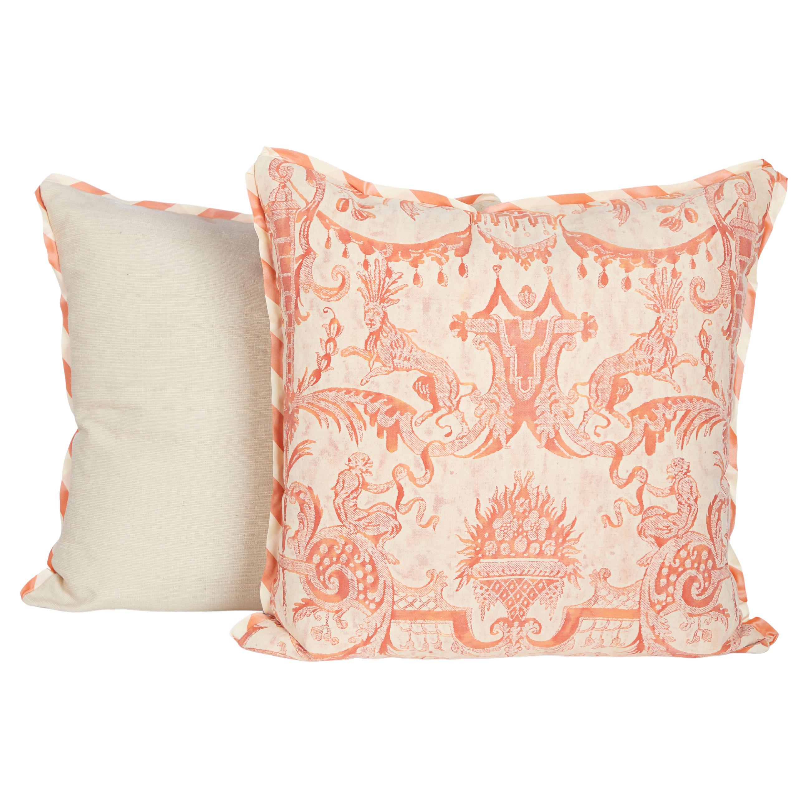 Pair of Fortuny Mazzarino Cushions in Orange and White by David Duncan Studio