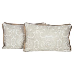 Pair of Fortuny Peruviano Lumbar Cushions Ion Silvery Gold on White David Duncan