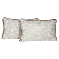 Pair of Fortuny Peruviano Lumbar Cushions Ion Silvery Gold on White