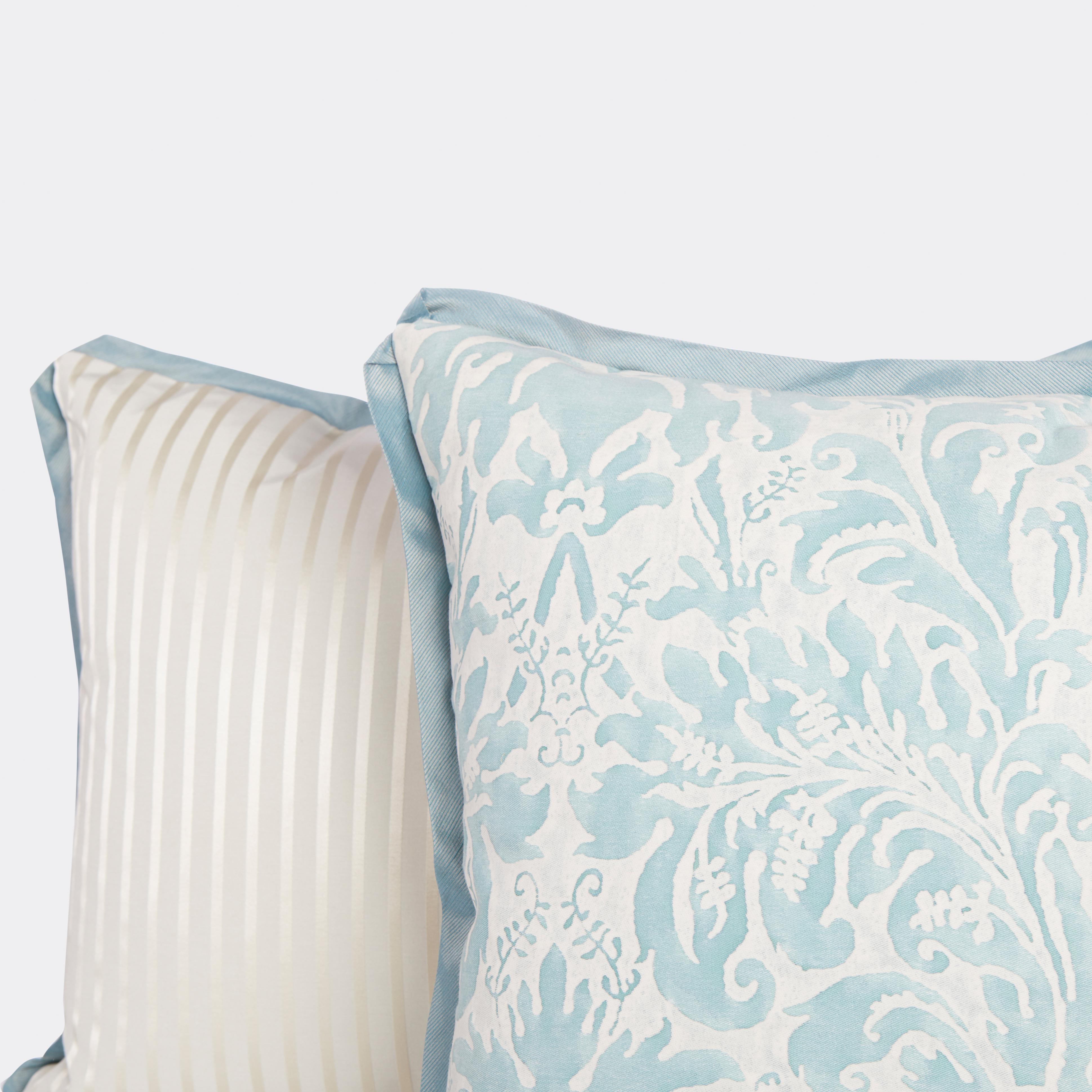 Contemporary Pair of Fortuny Sevigne Cushions in French Blue and Antique White David Duncan