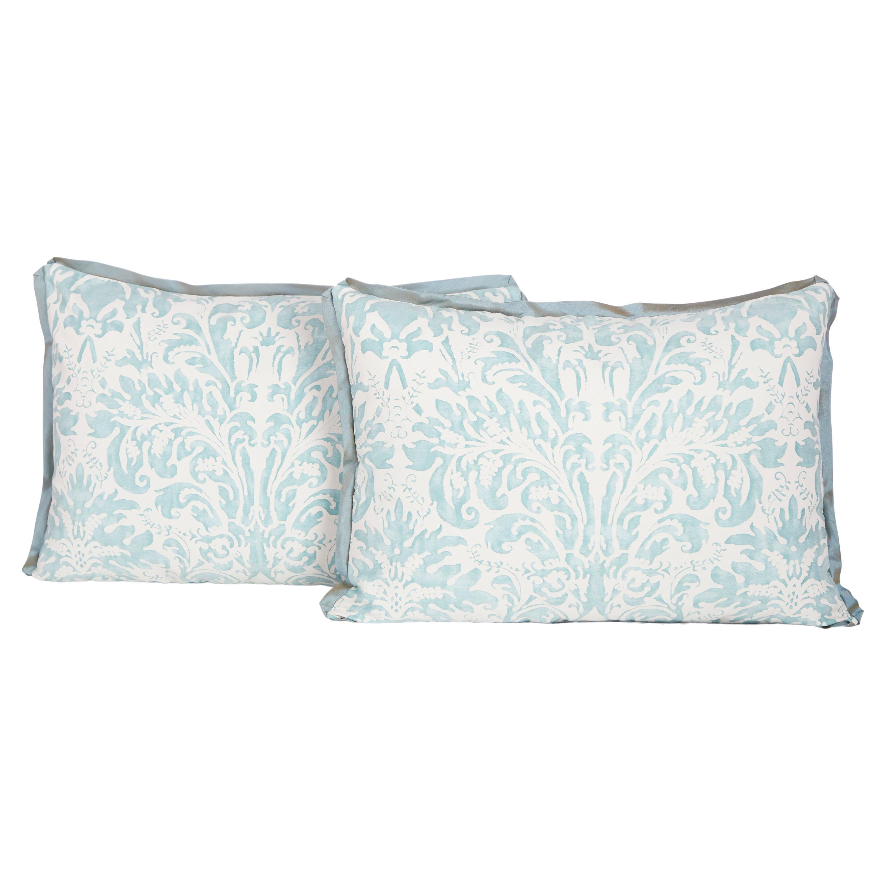 Pair of Fortuny Sevigne Cushions in French Blue and Antique White David Duncan For Sale