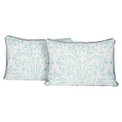 Pair of Fortuny Sevigne Cushions in French Blue and Antique White David Duncan