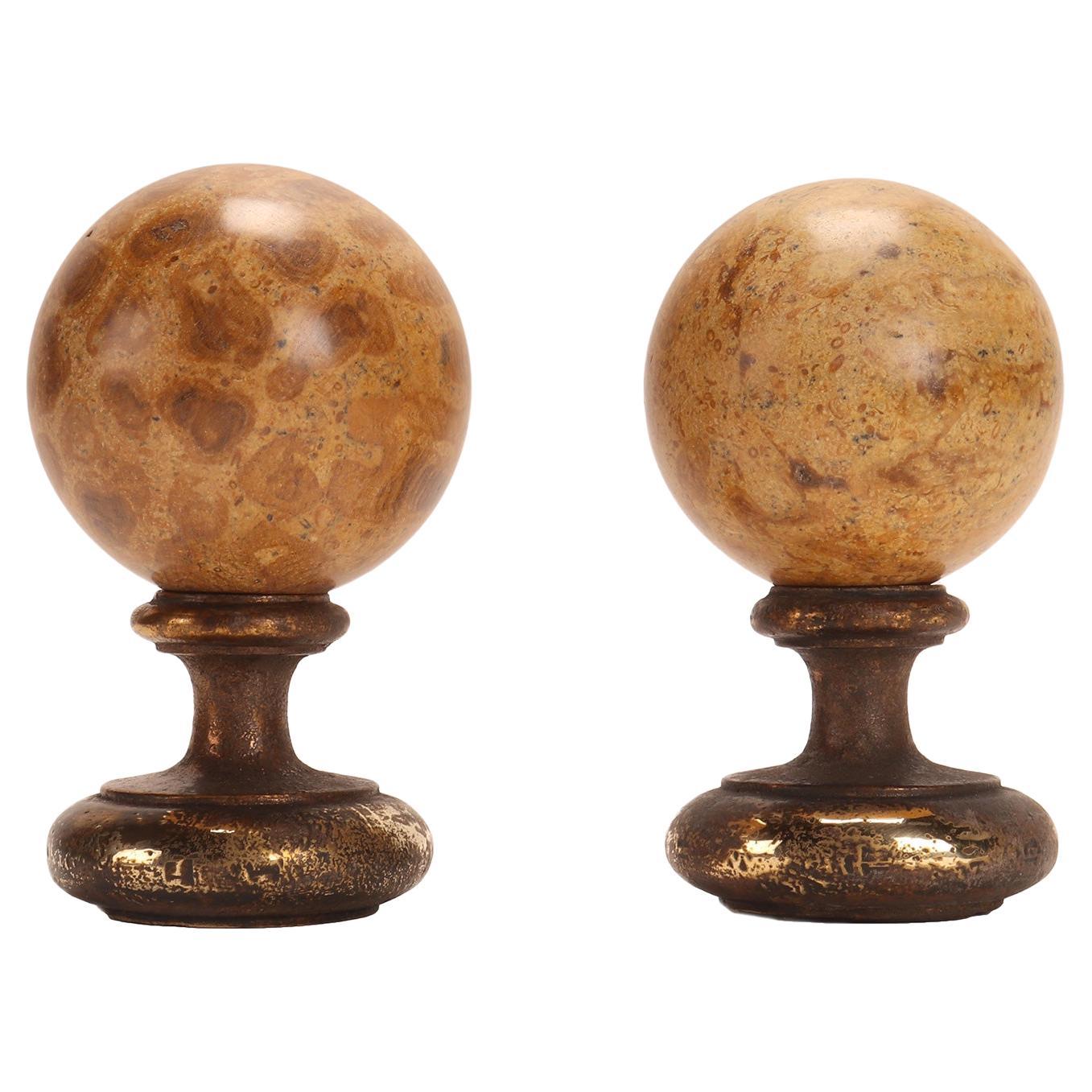 Pair of Fossil Coral Stone Spheres, Italy, 1870 For Sale