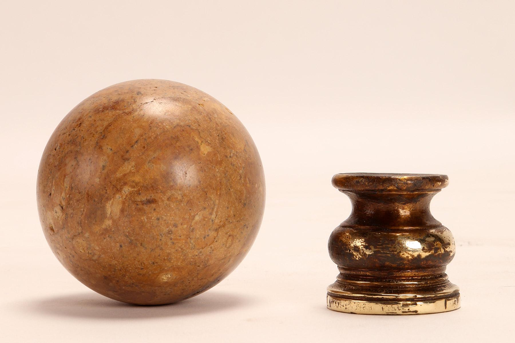 Brass Pair of Fossil Coral Stone Spheres, Italy 1890 For Sale