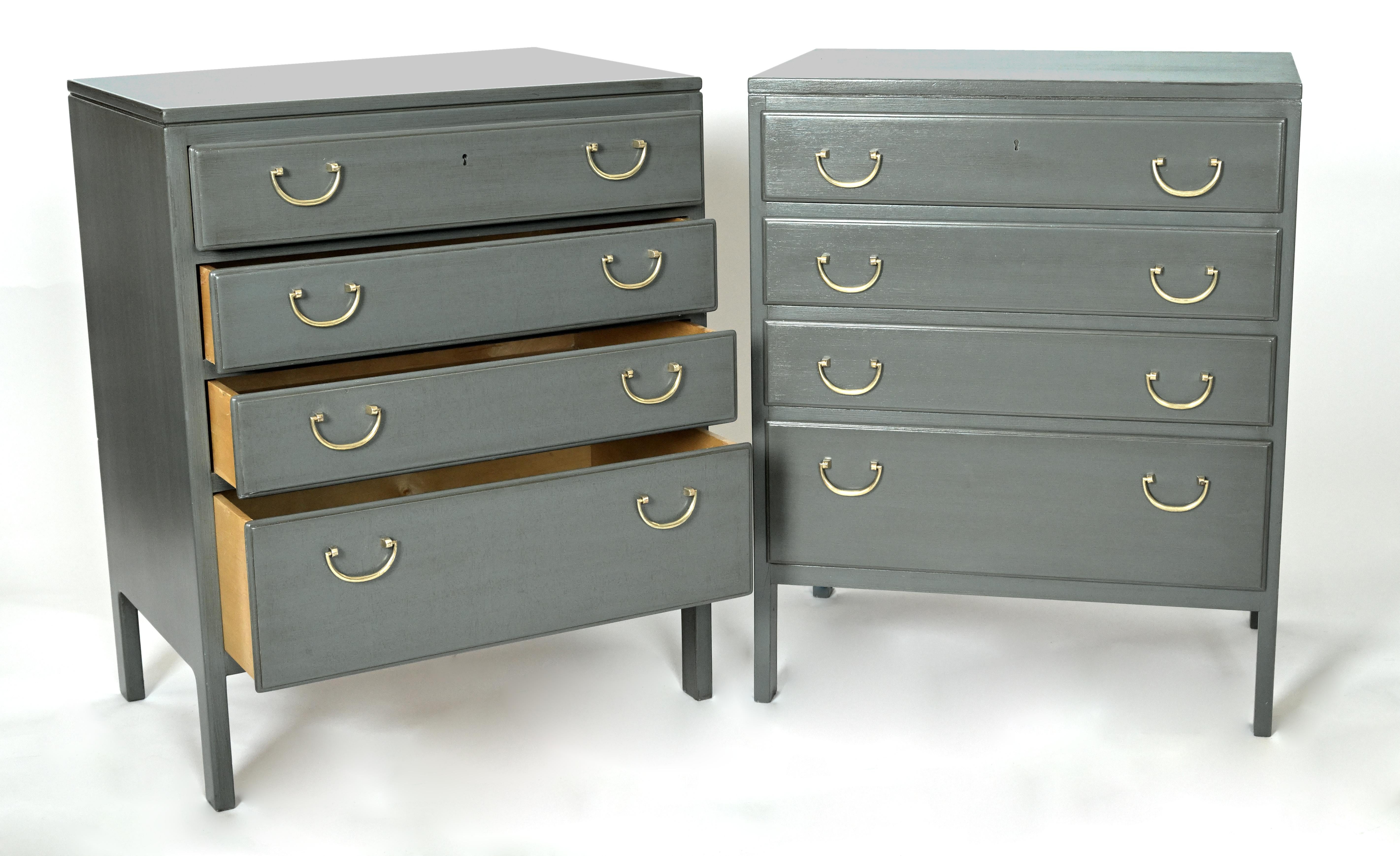 European Pair of Four Drawer Painted Mahogany Chests Designed by David Rosen for NK