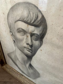 A Pair Of Framed Neoclassical Style Pencil Drawings In Distressed Silver Gilt