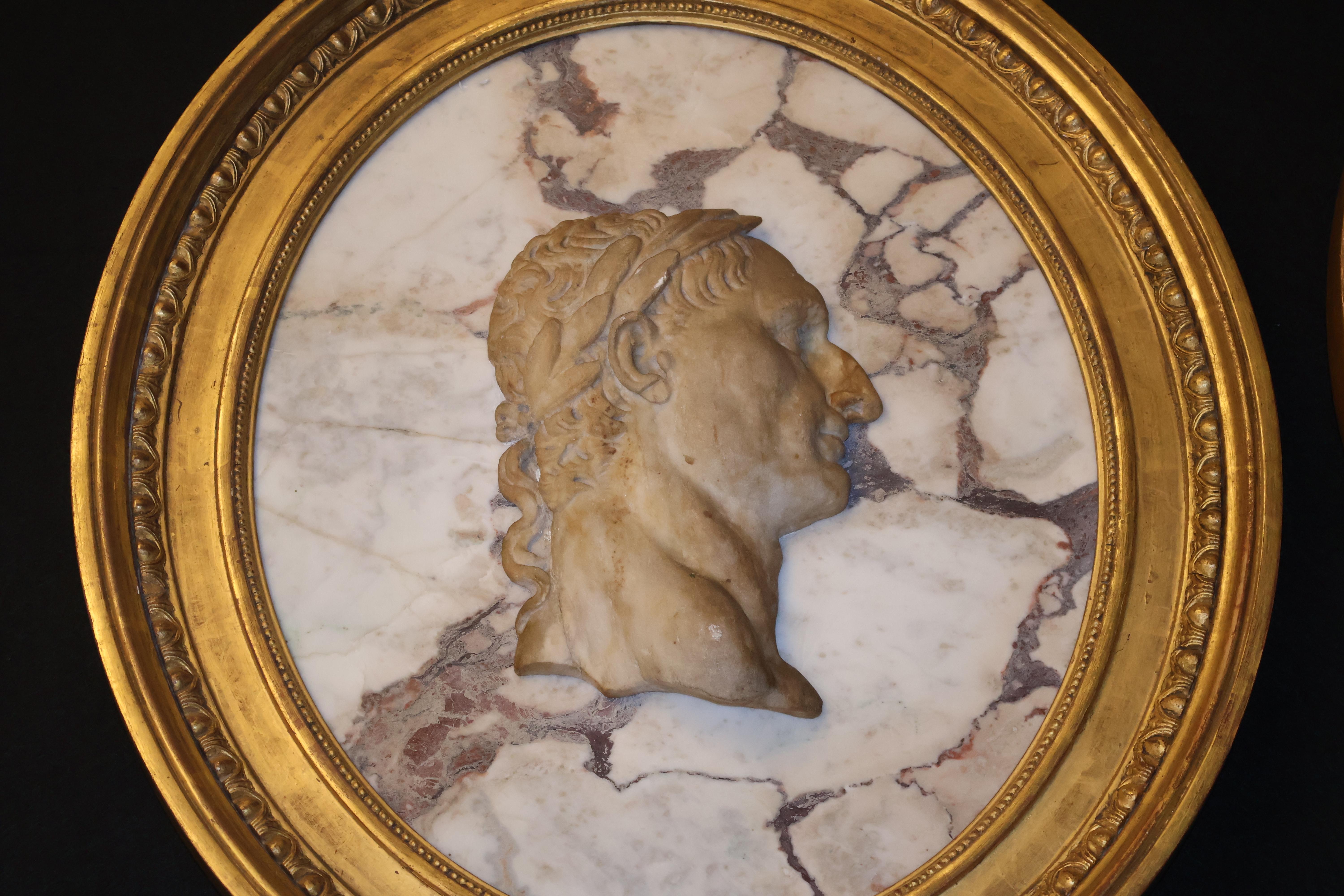 Ein Paar gerahmte Marmorkameen römischer Imperatoren im Angebot 3