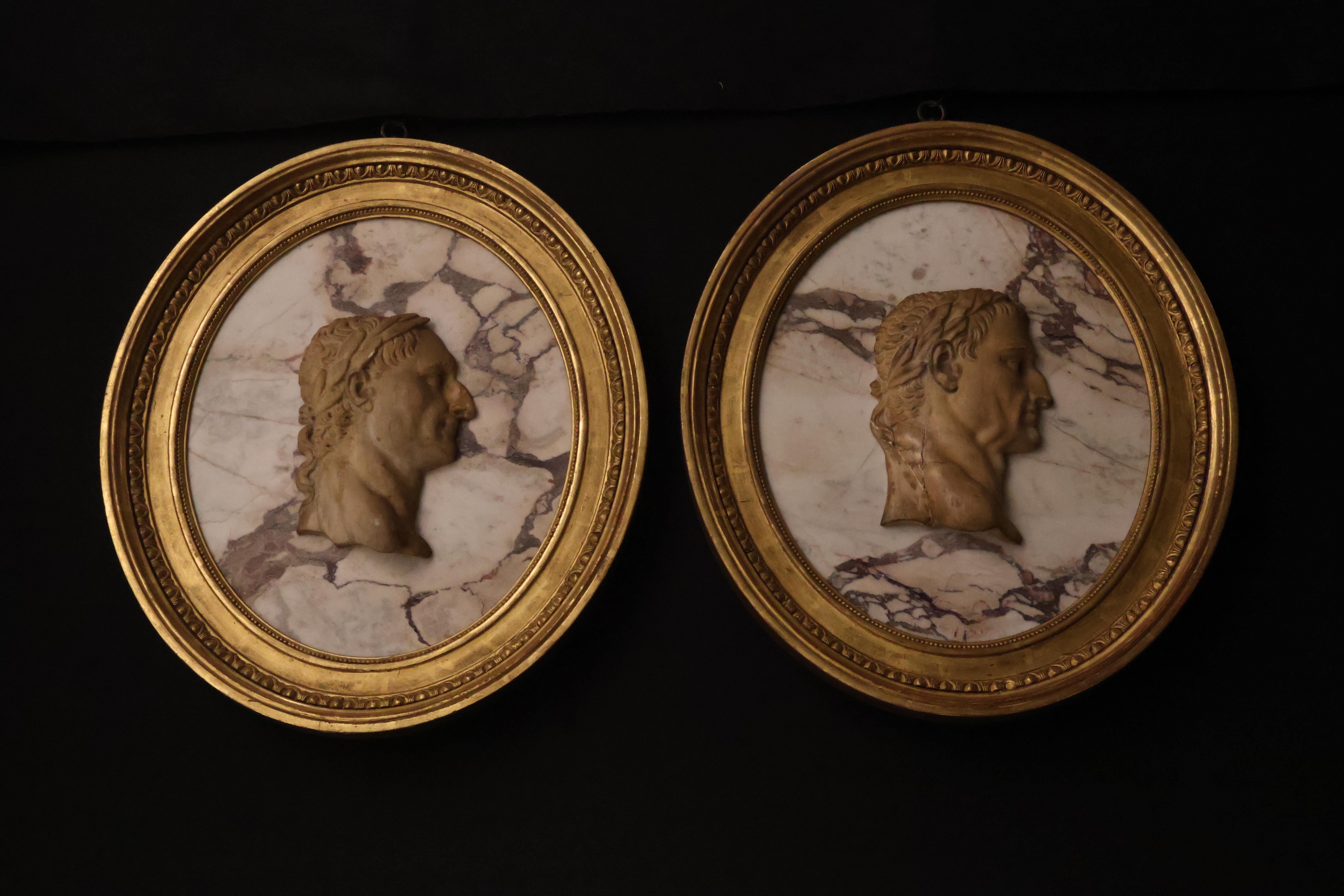 A Pair of Framed Marble Cameos of Roman Emperors For Sale 7