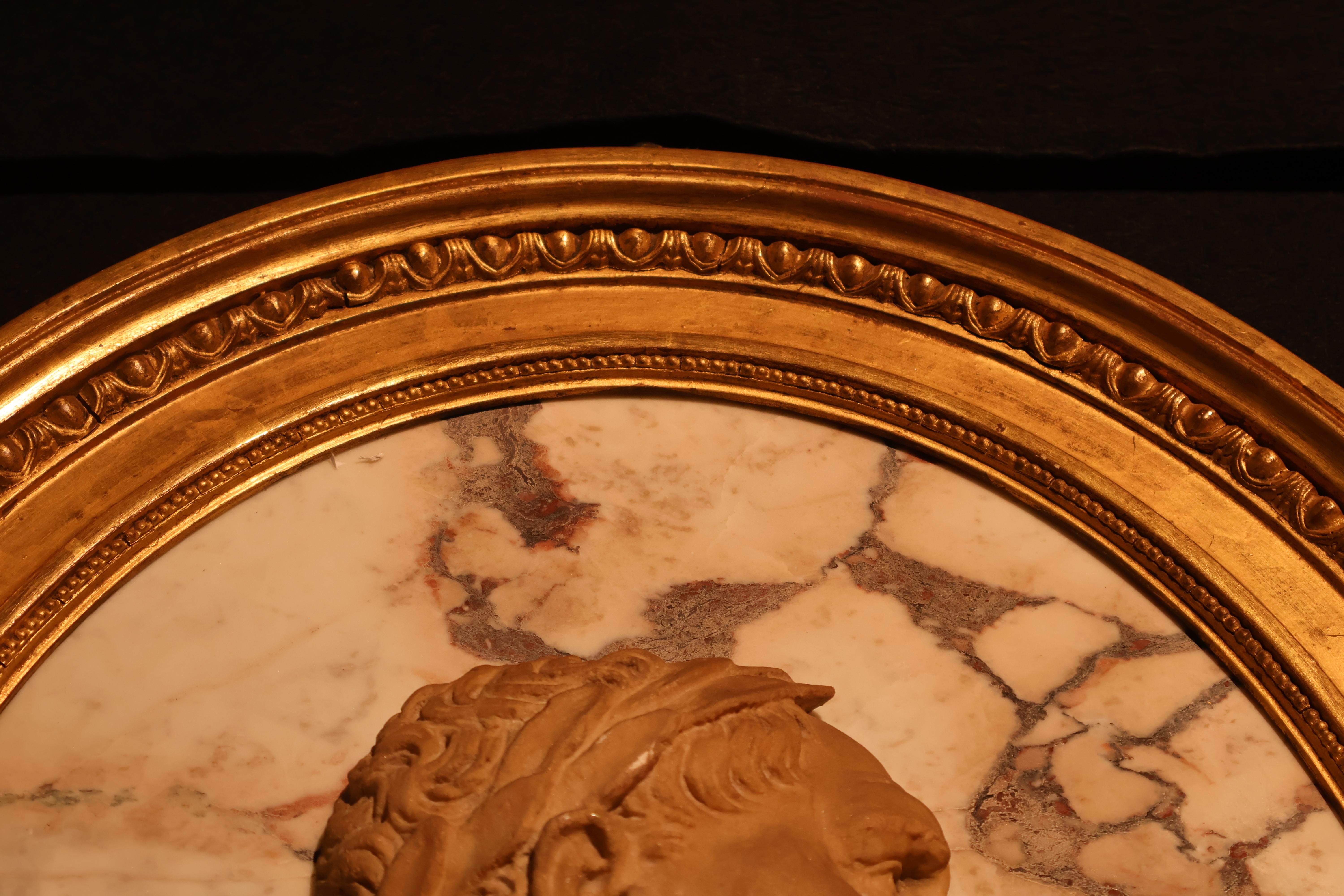 A Pair of Framed Marble Cameos of Roman Emperors In Good Condition For Sale In Atlanta, GA