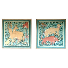 A pair of framed wallpapers, France, 30s