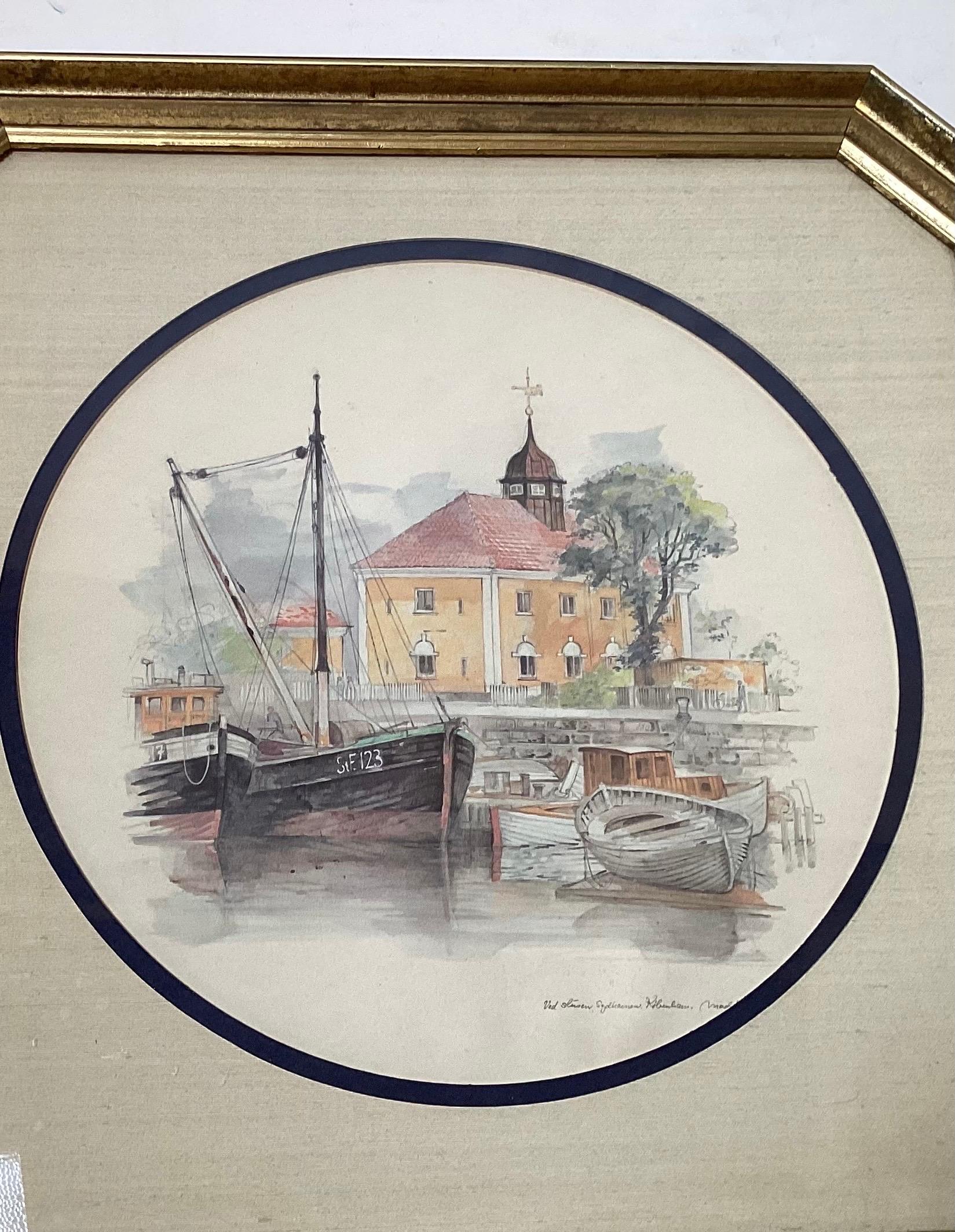 Paire d'aquarelles encadrées Norvège, milieu du XXe siècle en vente 5