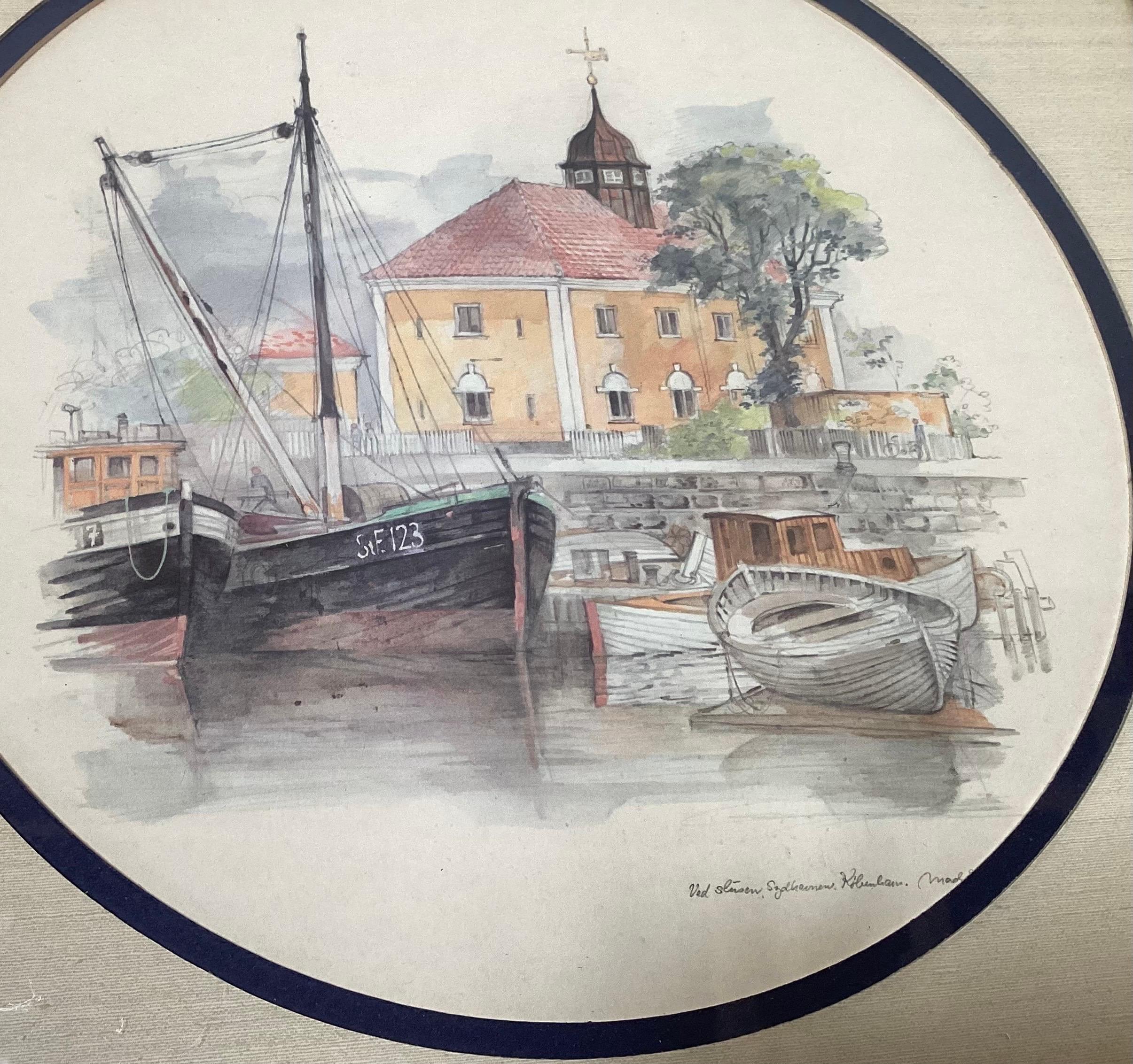 Paire d'aquarelles encadrées Norvège, milieu du XXe siècle en vente 3