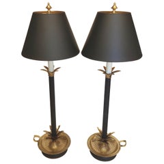 Pair of Frederic Cooper Brass and Black Candlestick Lamps