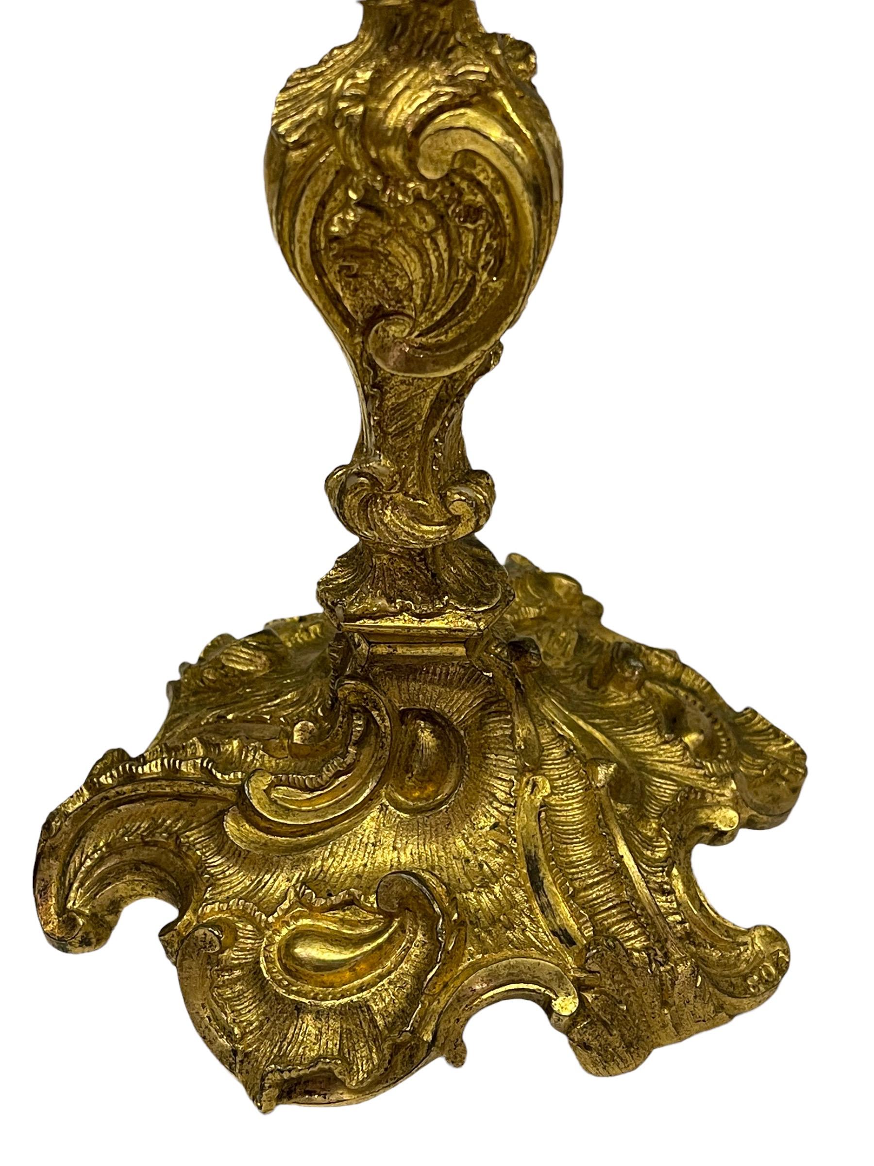 A Pair of French 18th Century Bronze Gold Gilt Candlesticks 5