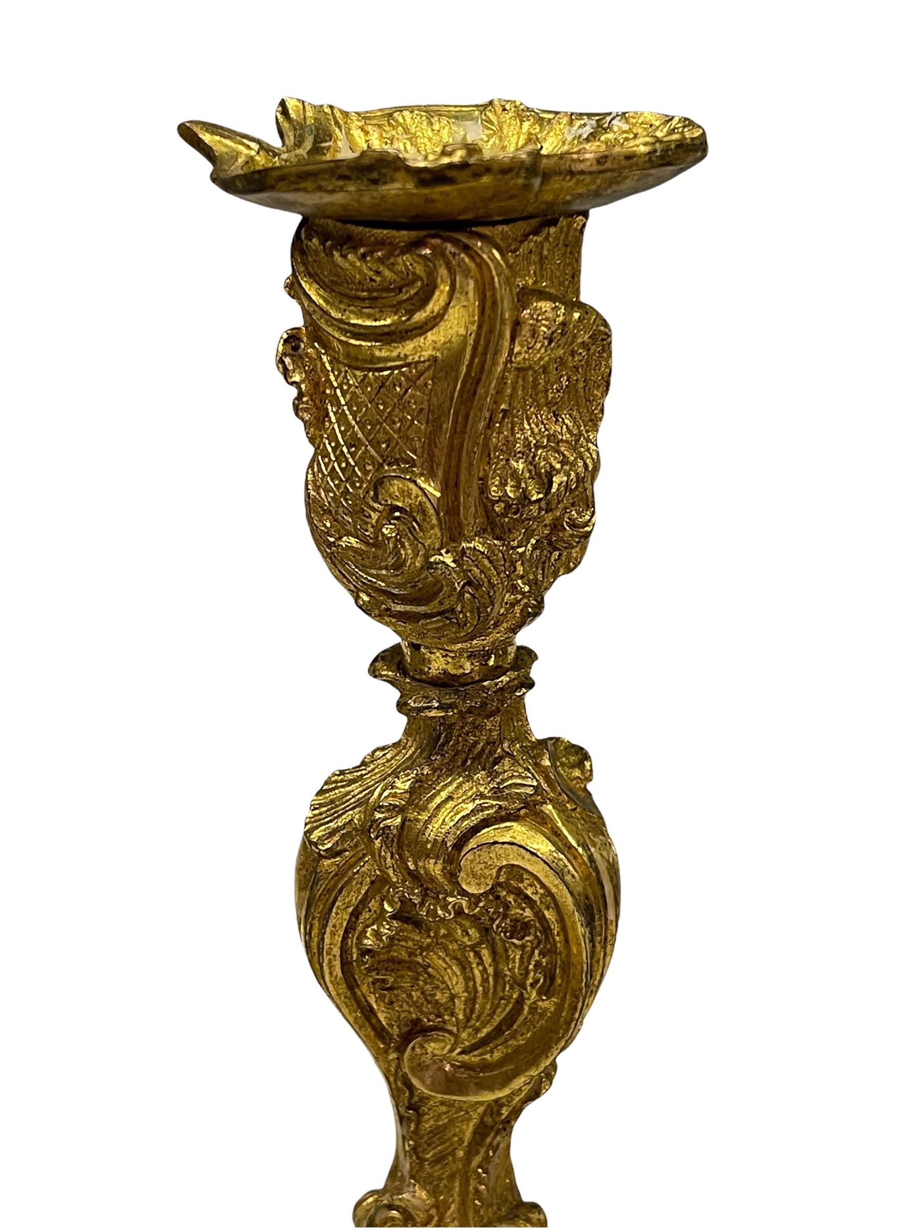 A Pair of French 18th Century Bronze Gold Gilt Candlesticks 6