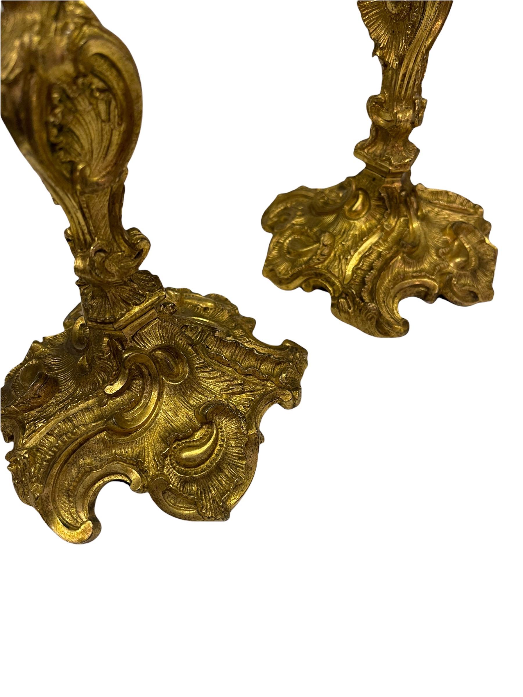 18th Century and Earlier A Pair of French 18th Century Bronze Gold Gilt Candlesticks