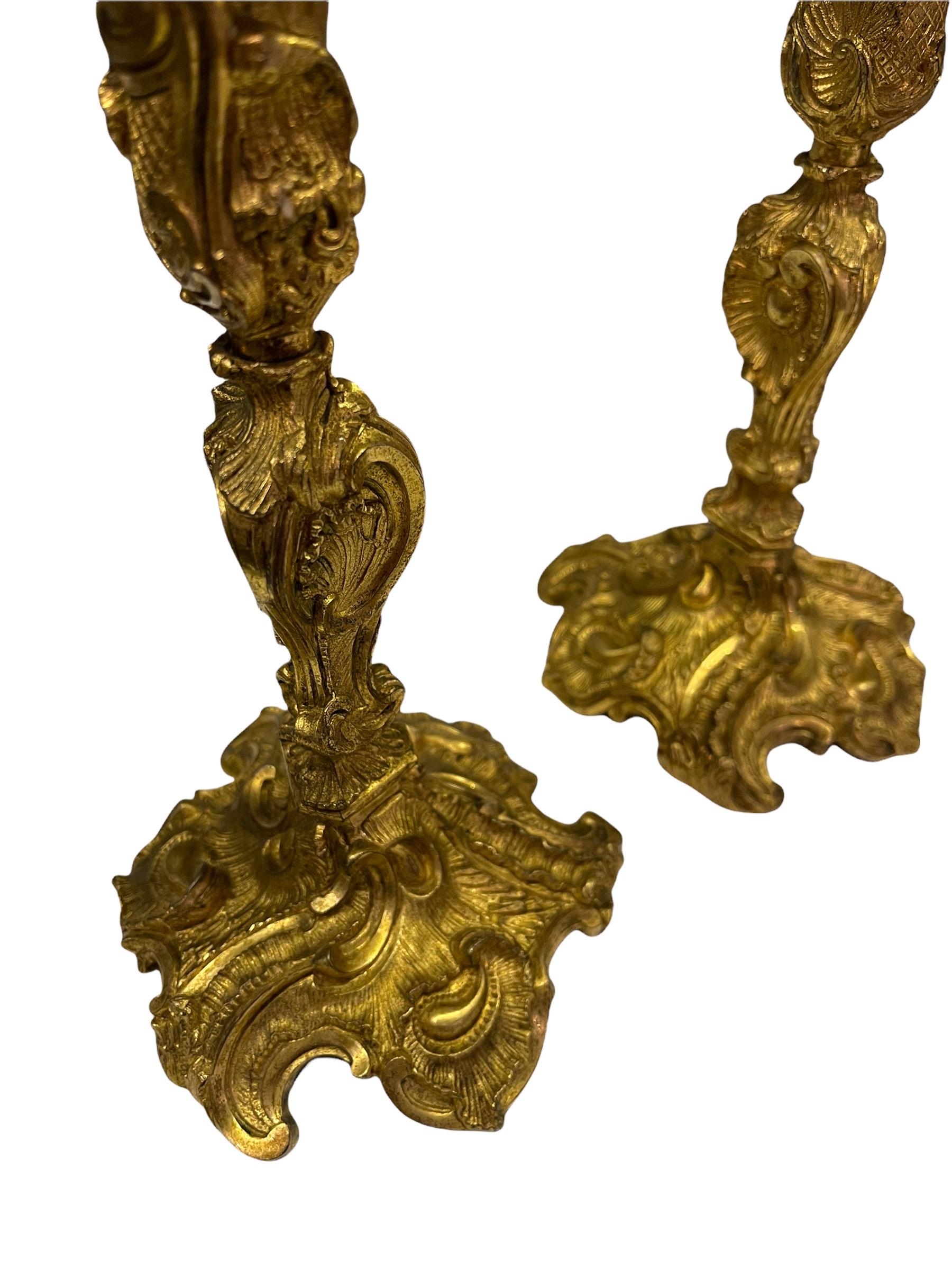 A Pair of French 18th Century Bronze Gold Gilt Candlesticks 1