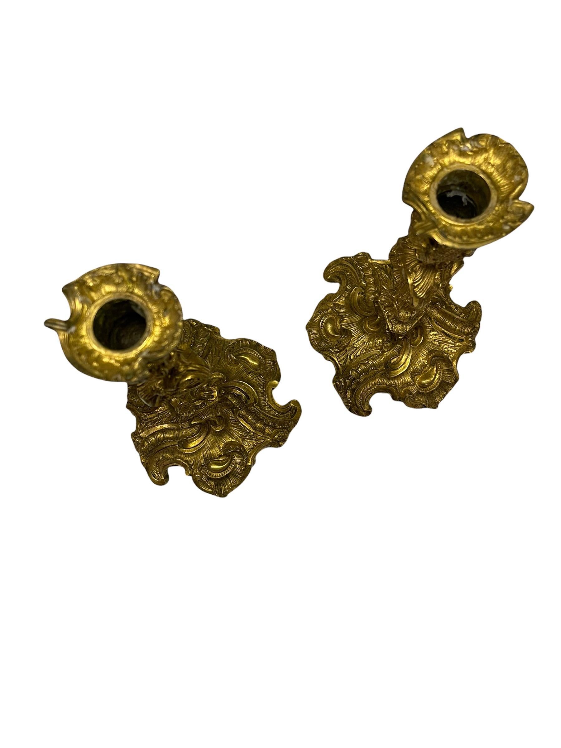 A Pair of French 18th Century Bronze Gold Gilt Candlesticks 2