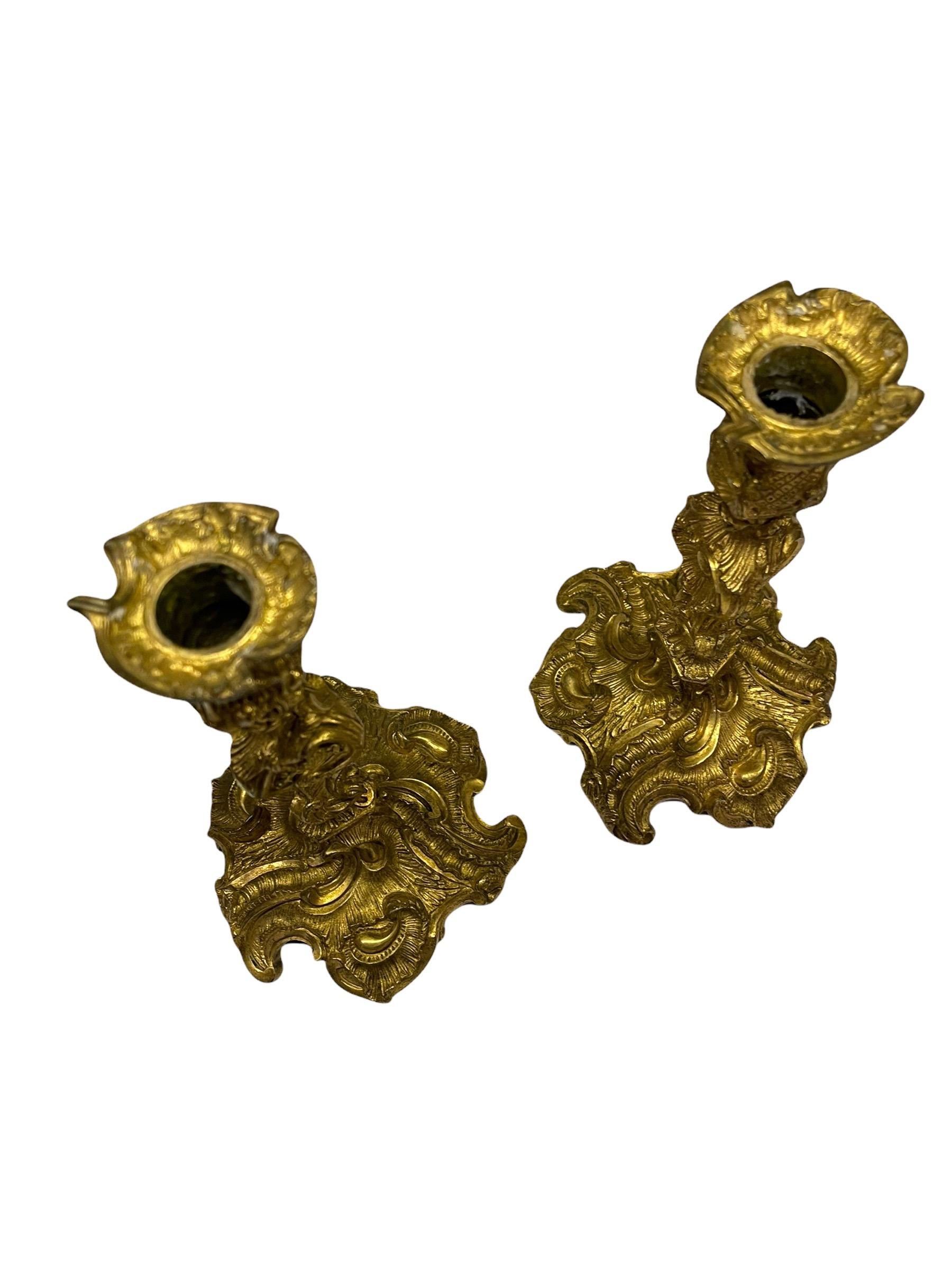 A Pair of French 18th Century Bronze Gold Gilt Candlesticks 3