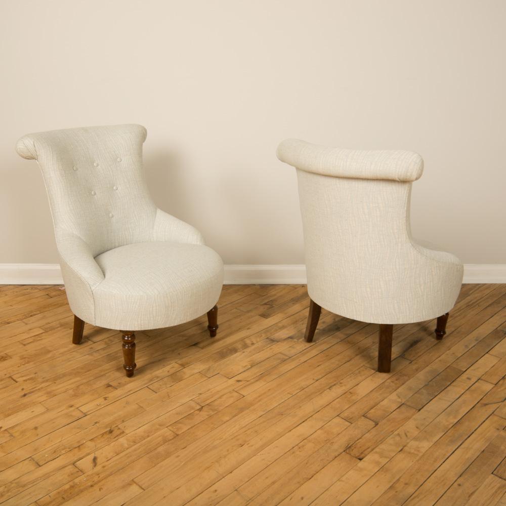 Fabric Pair of French 1940’s Salon Side Chairs For Sale