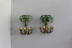 Pair of French 1950s Tole Palm Tree Sconces