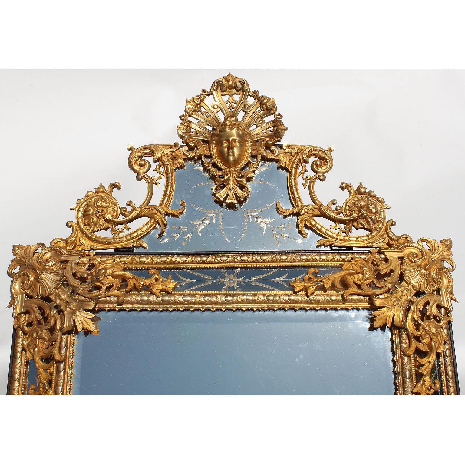 Pair of French 19th-20th Century Louis XIV Style Gilt-Bronze 'Ormolu' Mirrors In Good Condition In Los Angeles, CA