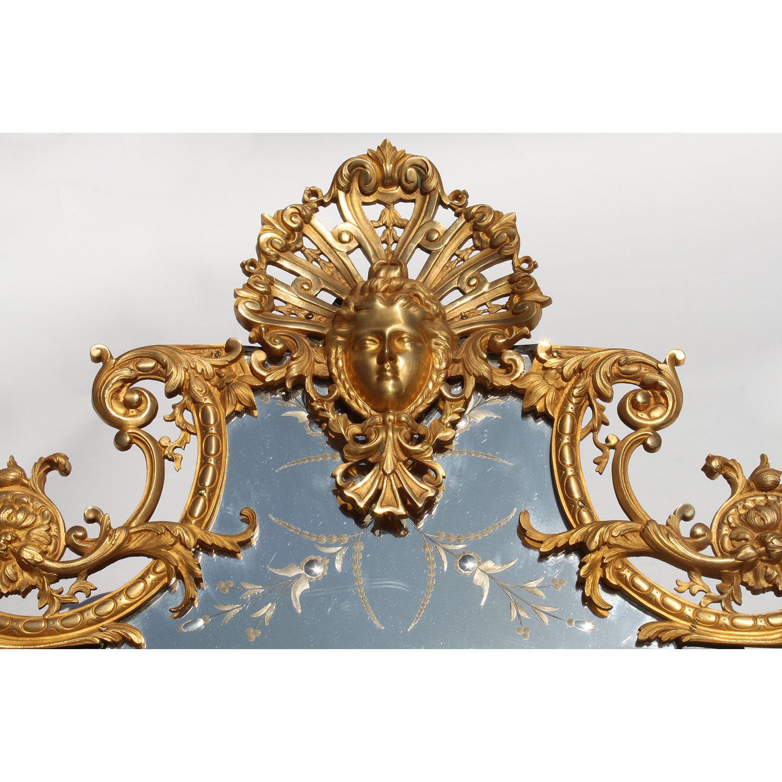 Early 20th Century Pair of French 19th-20th Century Louis XIV Style Gilt-Bronze 'Ormolu' Mirrors