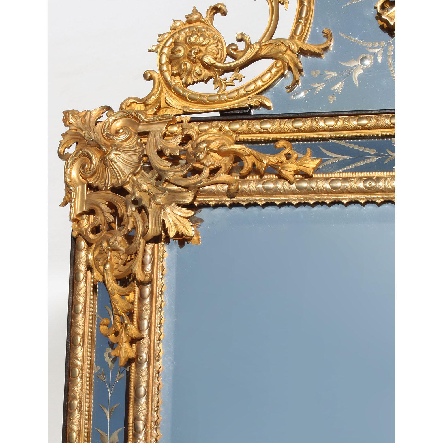 Pair of French 19th-20th Century Louis XIV Style Gilt-Bronze 'Ormolu' Mirrors 1